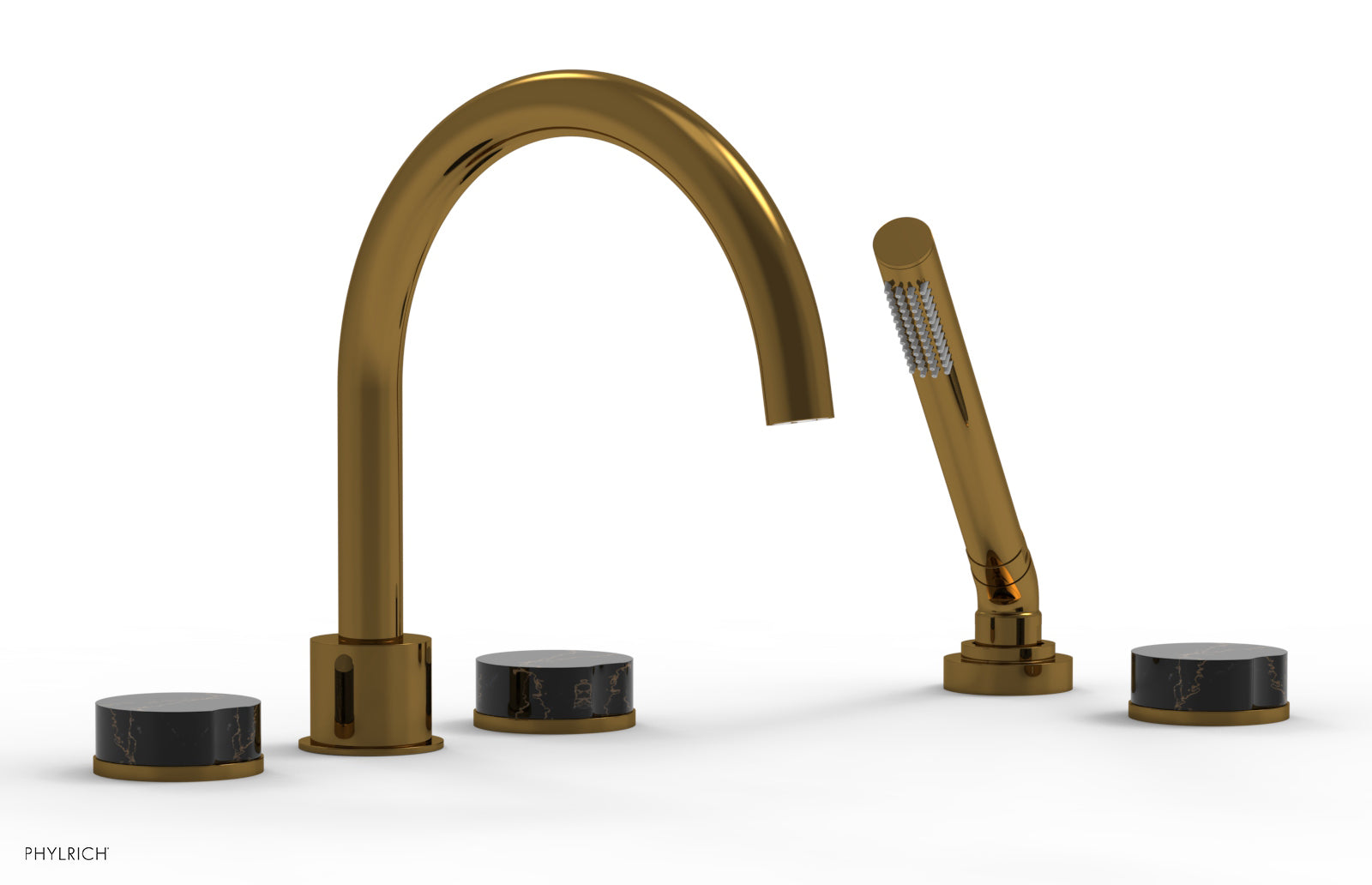 CIRC - Deck Tub Set with Hand Shower - High Spout Marble Handles 250-50