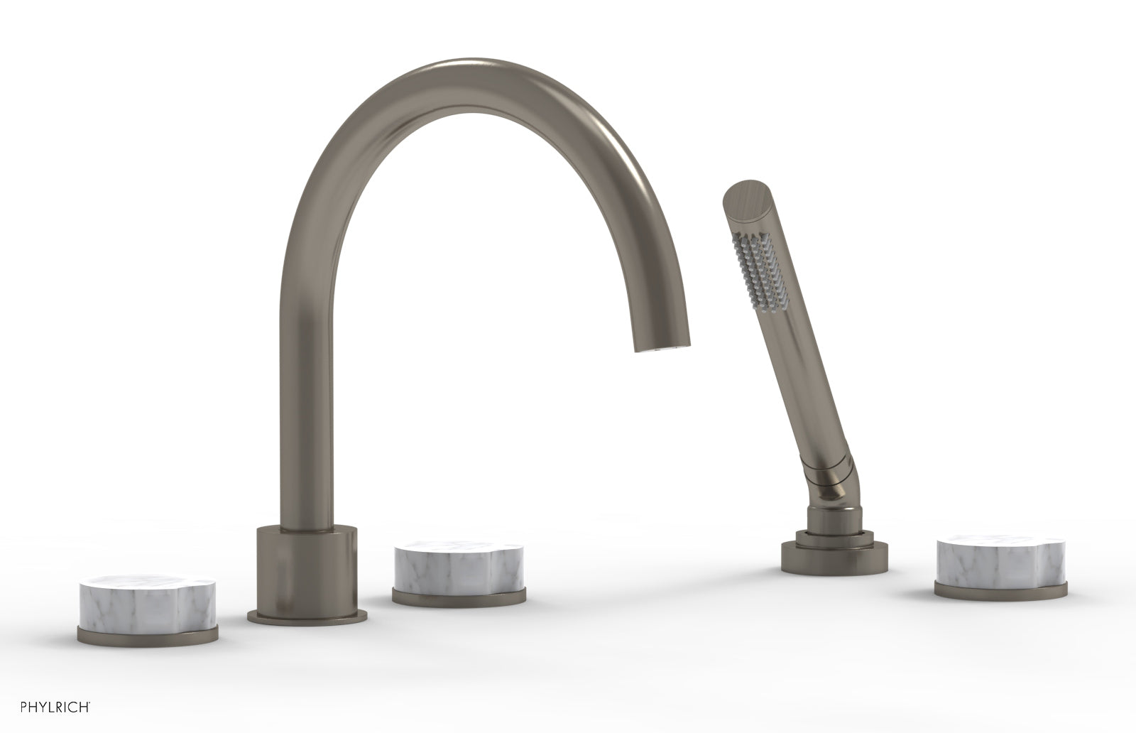 CIRC - Deck Tub Set with Hand Shower - High Spout Marble Handles 250-50