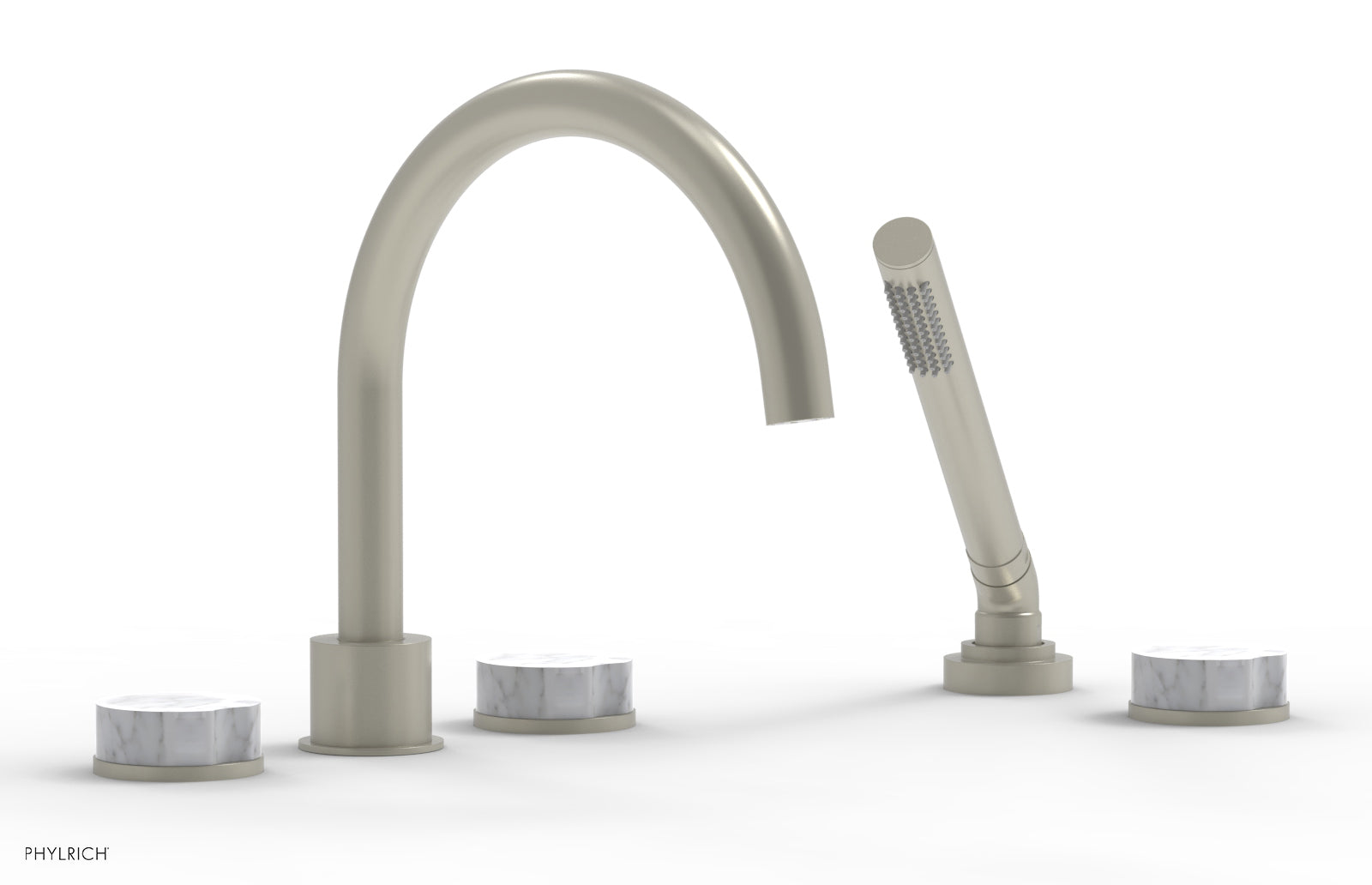 CIRC - Deck Tub Set with Hand Shower - High Spout Marble Handles 250-50