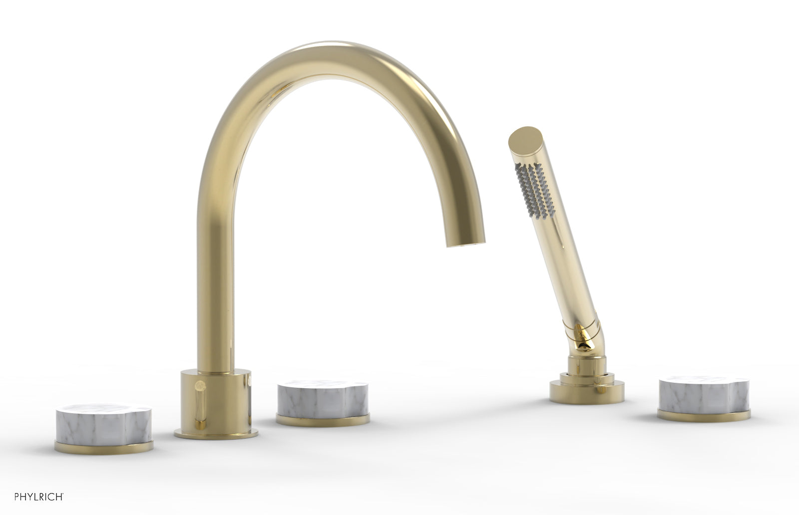 CIRC - Deck Tub Set with Hand Shower - High Spout Marble Handles 250-50