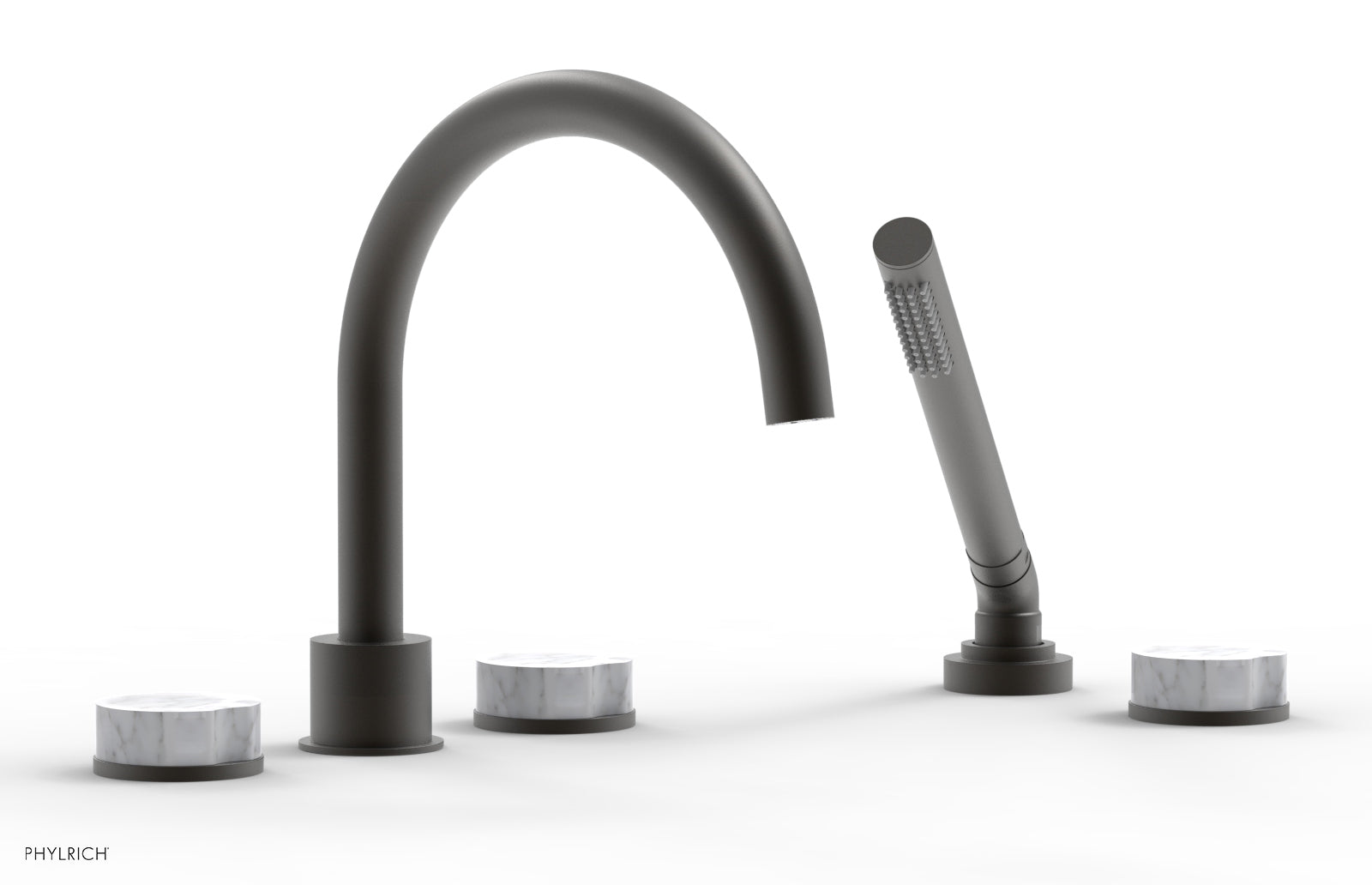 CIRC - Deck Tub Set with Hand Shower - High Spout Marble Handles 250-50