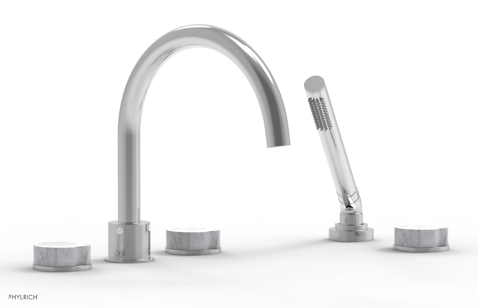 CIRC - Deck Tub Set with Hand Shower - High Spout Marble Handles 250-50