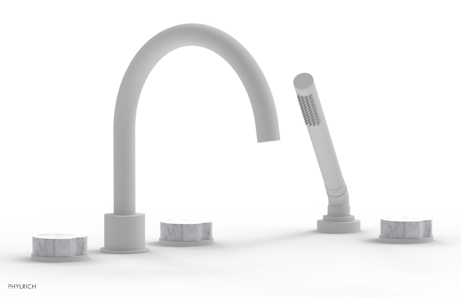 CIRC - Deck Tub Set with Hand Shower - High Spout Marble Handles 250-50