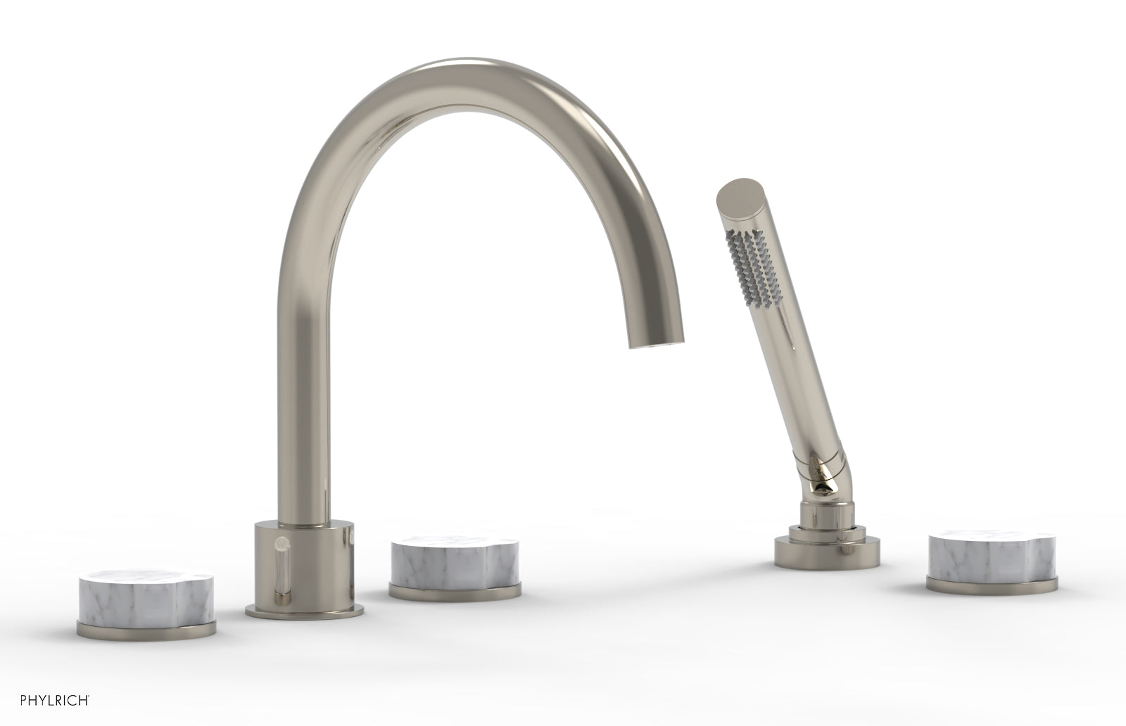 CIRC - Deck Tub Set with Hand Shower - High Spout Marble Handles 250-50