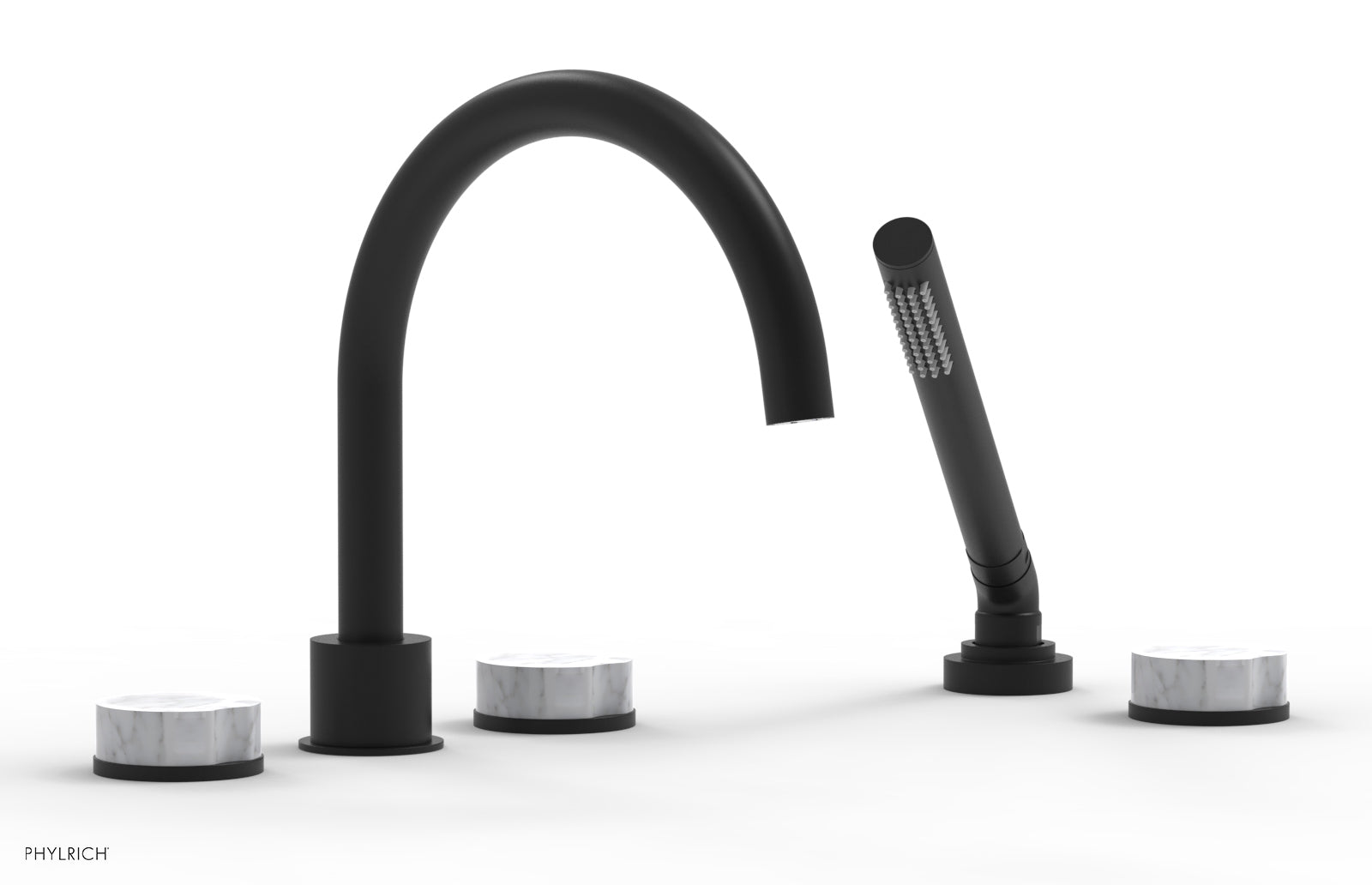 CIRC - Deck Tub Set with Hand Shower - High Spout Marble Handles 250-50