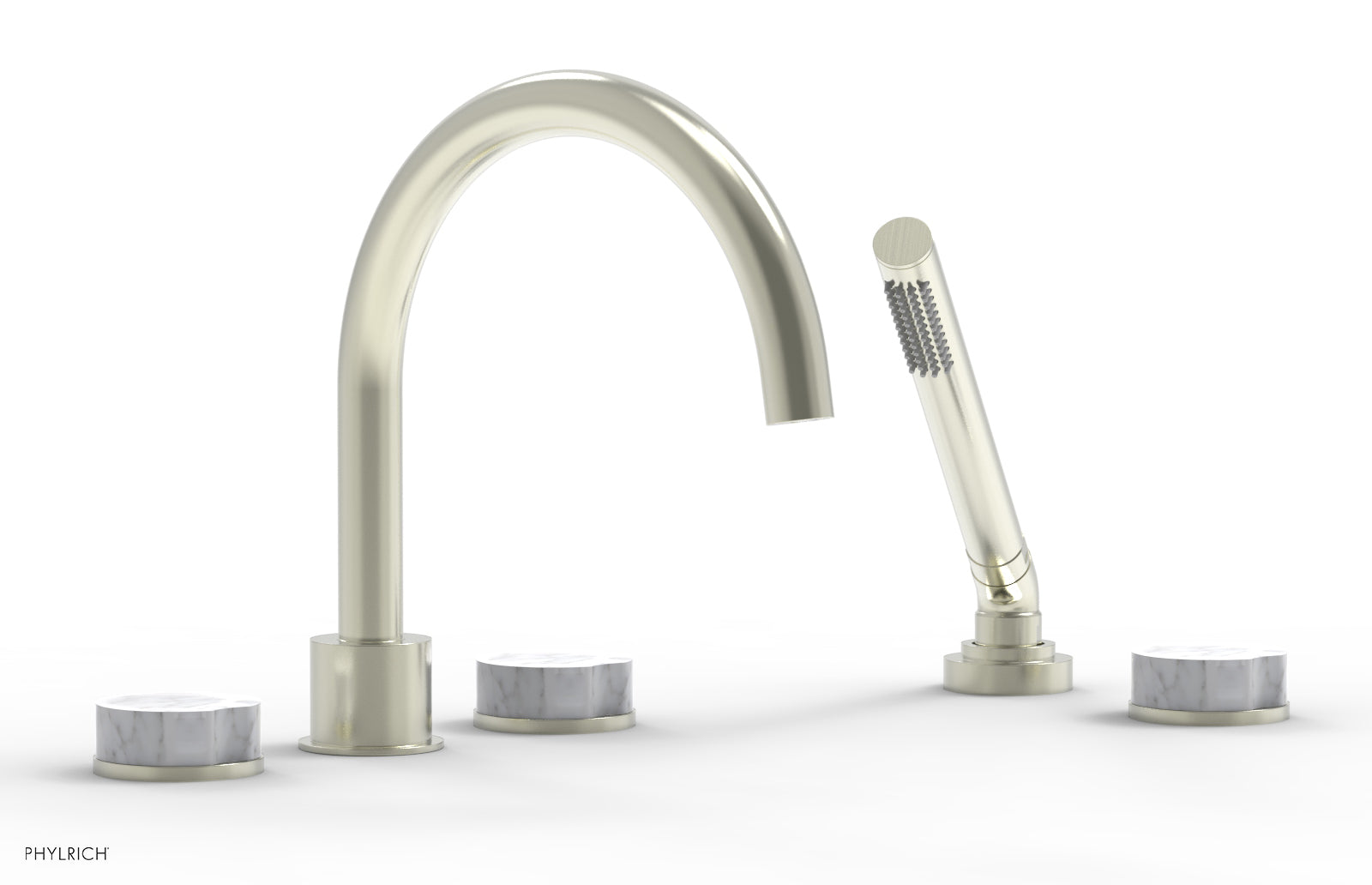 CIRC - Deck Tub Set with Hand Shower - High Spout Marble Handles 250-50