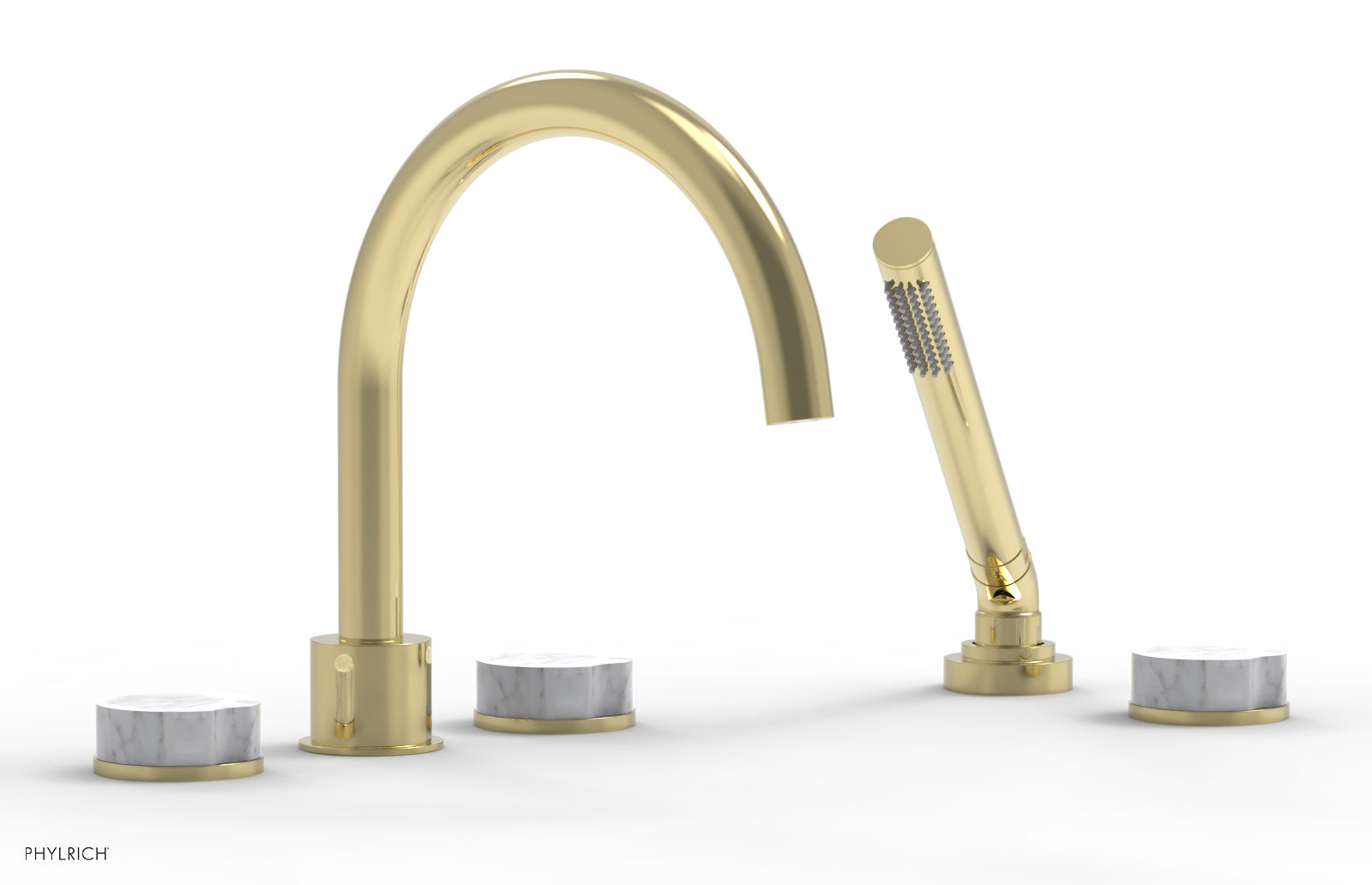 CIRC - Deck Tub Set with Hand Shower - High Spout Marble Handles 250-50