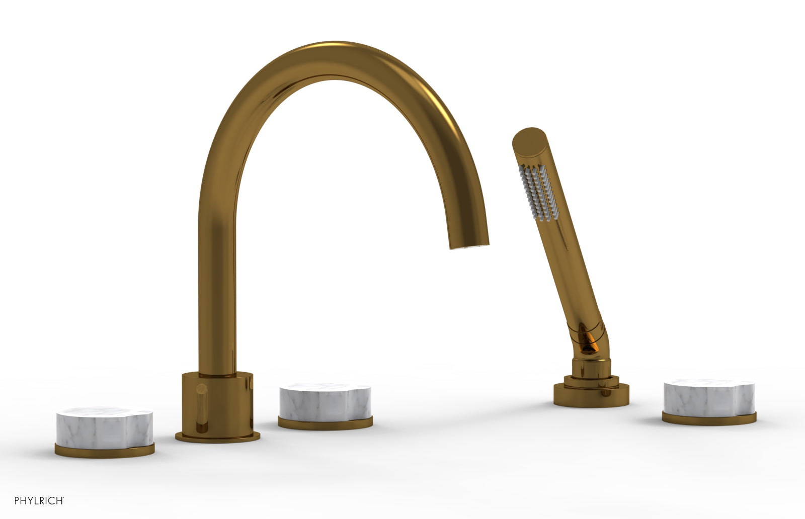 CIRC - Deck Tub Set with Hand Shower - High Spout Marble Handles 250-50