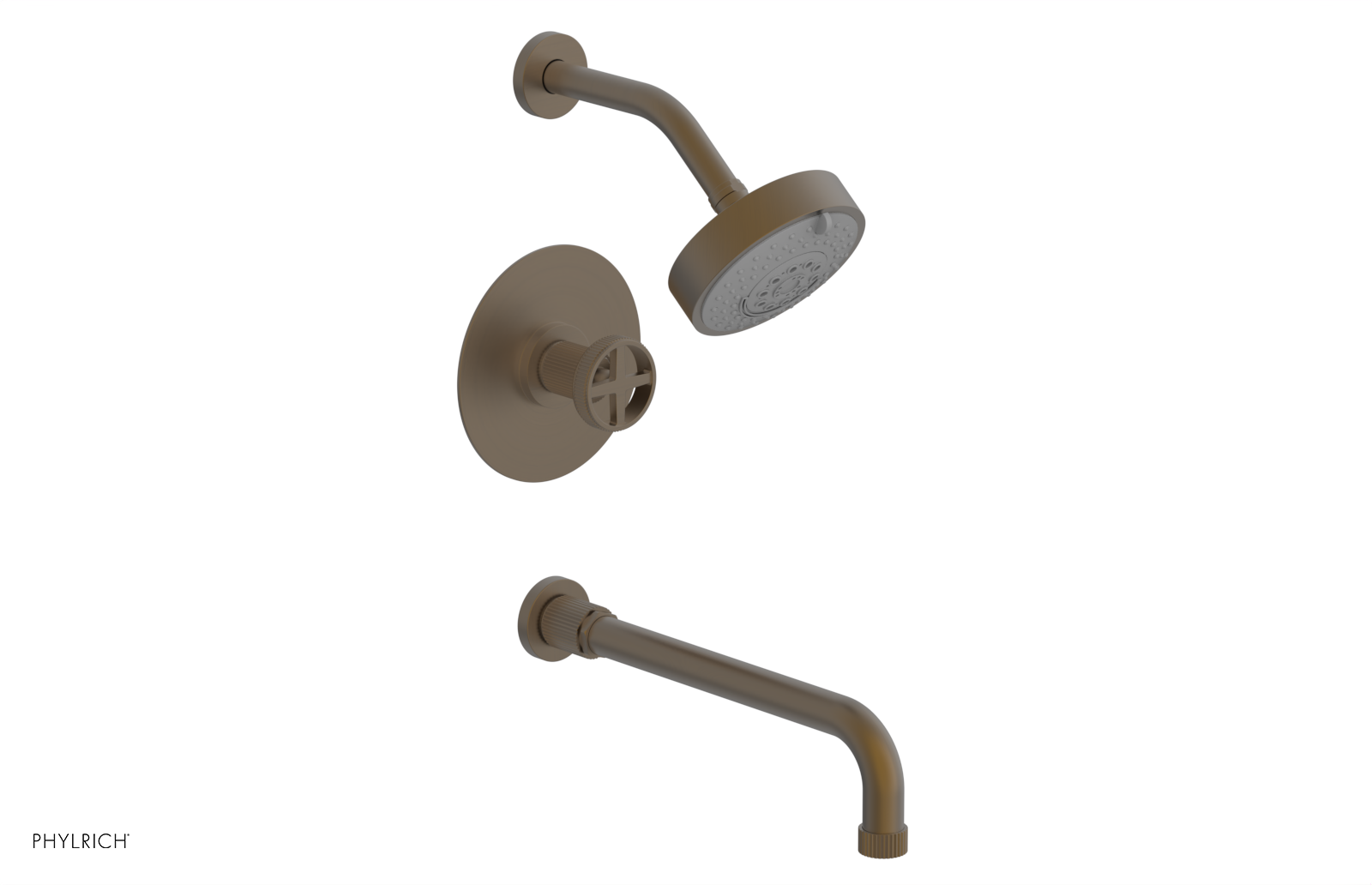 DUSTRIE - Pressure Balance Tub & Shower Set - 12" Spout -  Cross Handle - Grooved 370-26-12