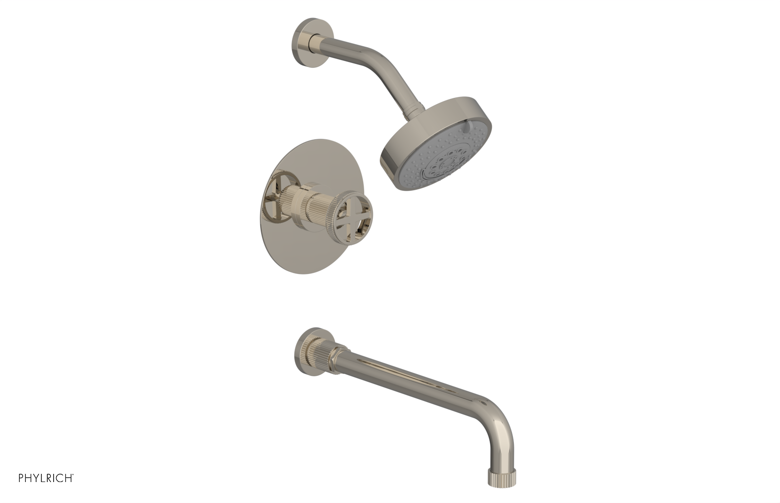DUSTRIE - Pressure Balance Tub & Shower Set - 12" Spout -  Cross Handle - Grooved 370-26-12