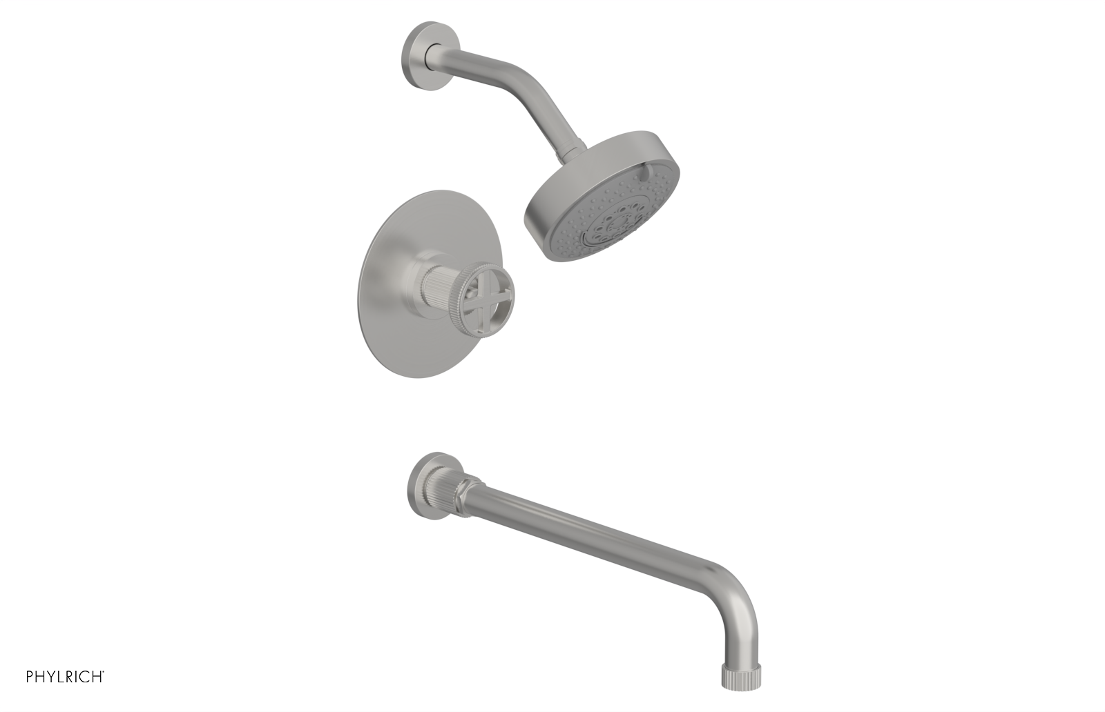 DUSTRIE - Pressure Balance Tub & Shower Set - 14" Spout -  Cross Handle - Grooved 370-26-14