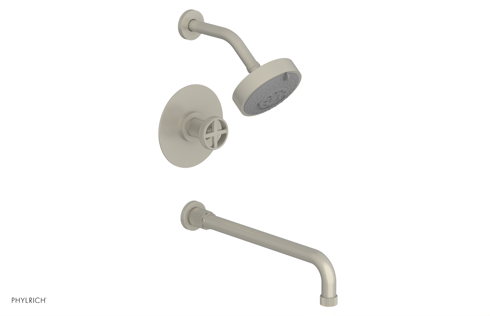 DUSTRIE - Pressure Balance Tub & Shower Set - 14" Spout -  Cross Handle - Grooved 370-26-14