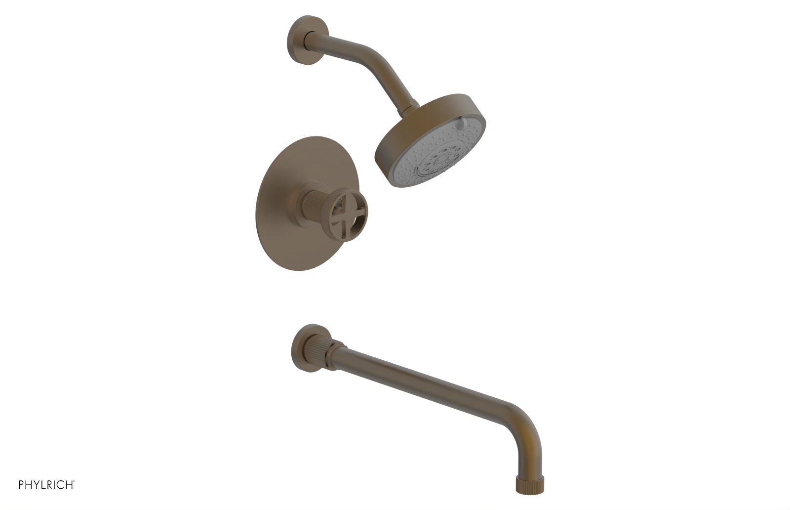 DUSTRIE - Pressure Balance Tub & Shower Set - 14" Spout -  Cross Handle - Grooved 370-26-14