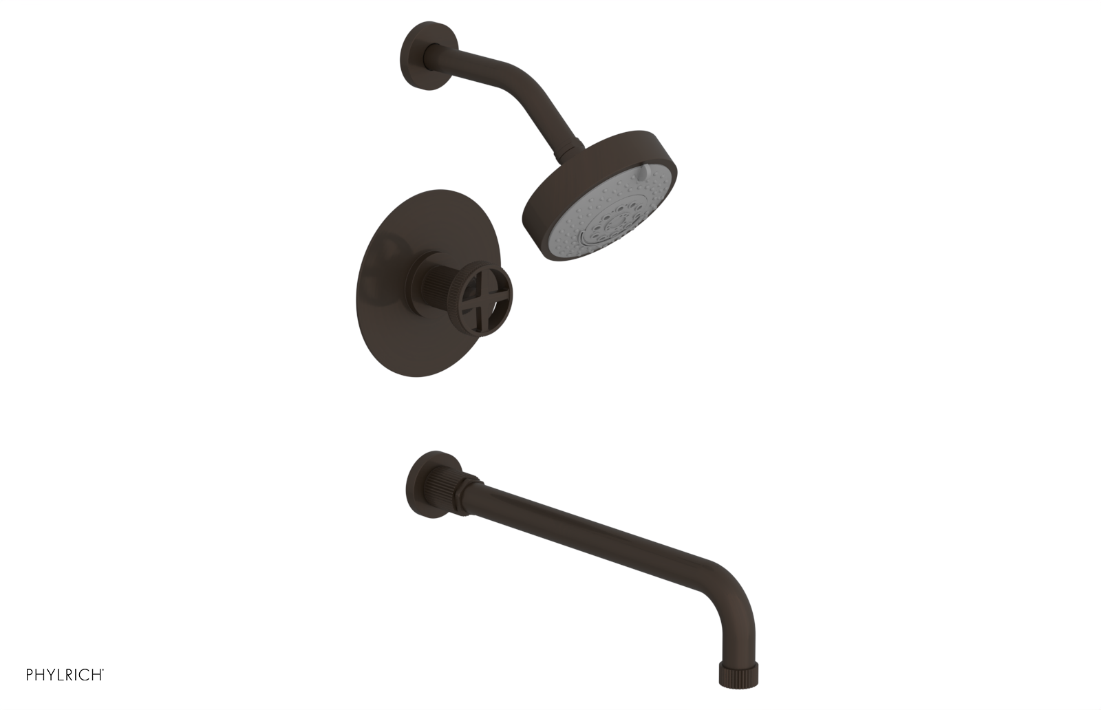 DUSTRIE - Pressure Balance Tub & Shower Set - 14" Spout -  Cross Handle - Grooved 370-26-14