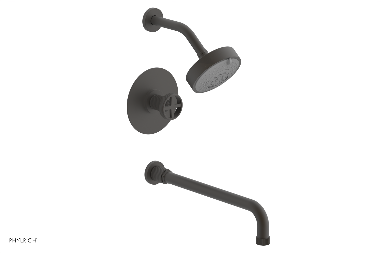 DUSTRIE - Pressure Balance Tub & Shower Set - 14" Spout -  Cross Handle - Grooved 370-26-14