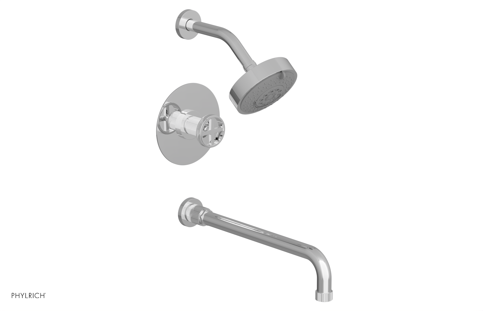 DUSTRIE - Pressure Balance Tub & Shower Set - 14" Spout -  Cross Handle - Grooved 370-26-14