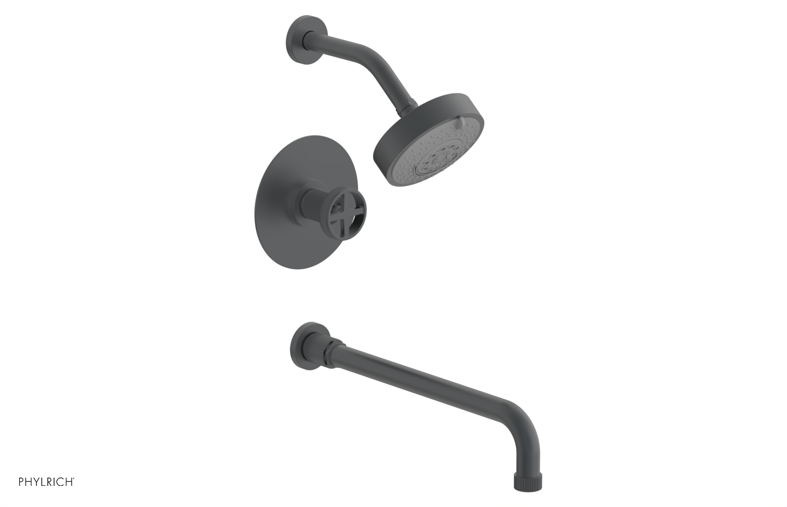 DUSTRIE - Pressure Balance Tub & Shower Set - 14" Spout -  Cross Handle - Grooved 370-26-14