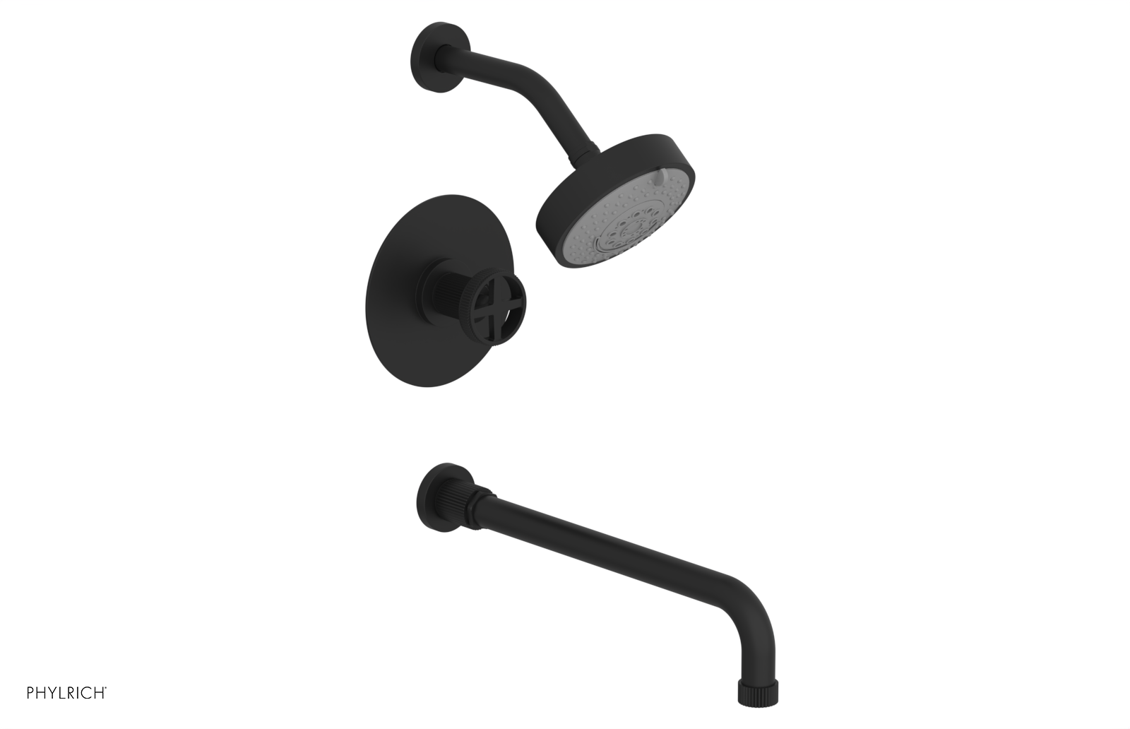 DUSTRIE - Pressure Balance Tub & Shower Set - 14" Spout -  Cross Handle - Grooved 370-26-14