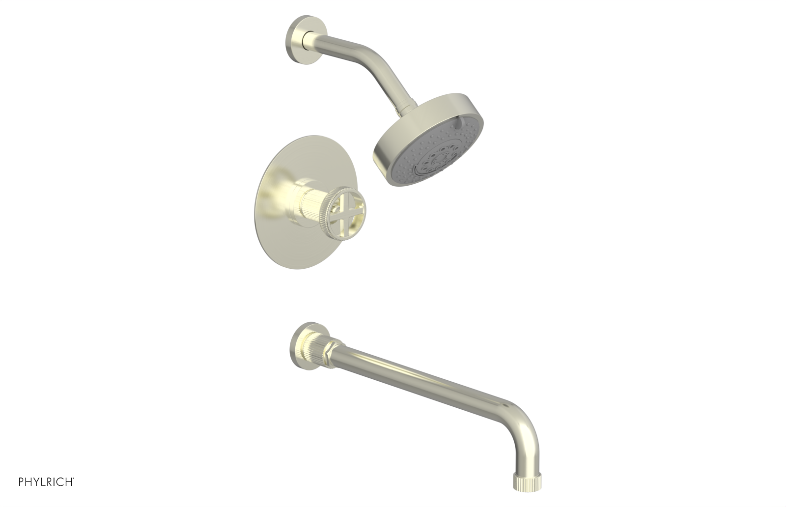 DUSTRIE - Pressure Balance Tub & Shower Set - 14" Spout -  Cross Handle - Grooved 370-26-14