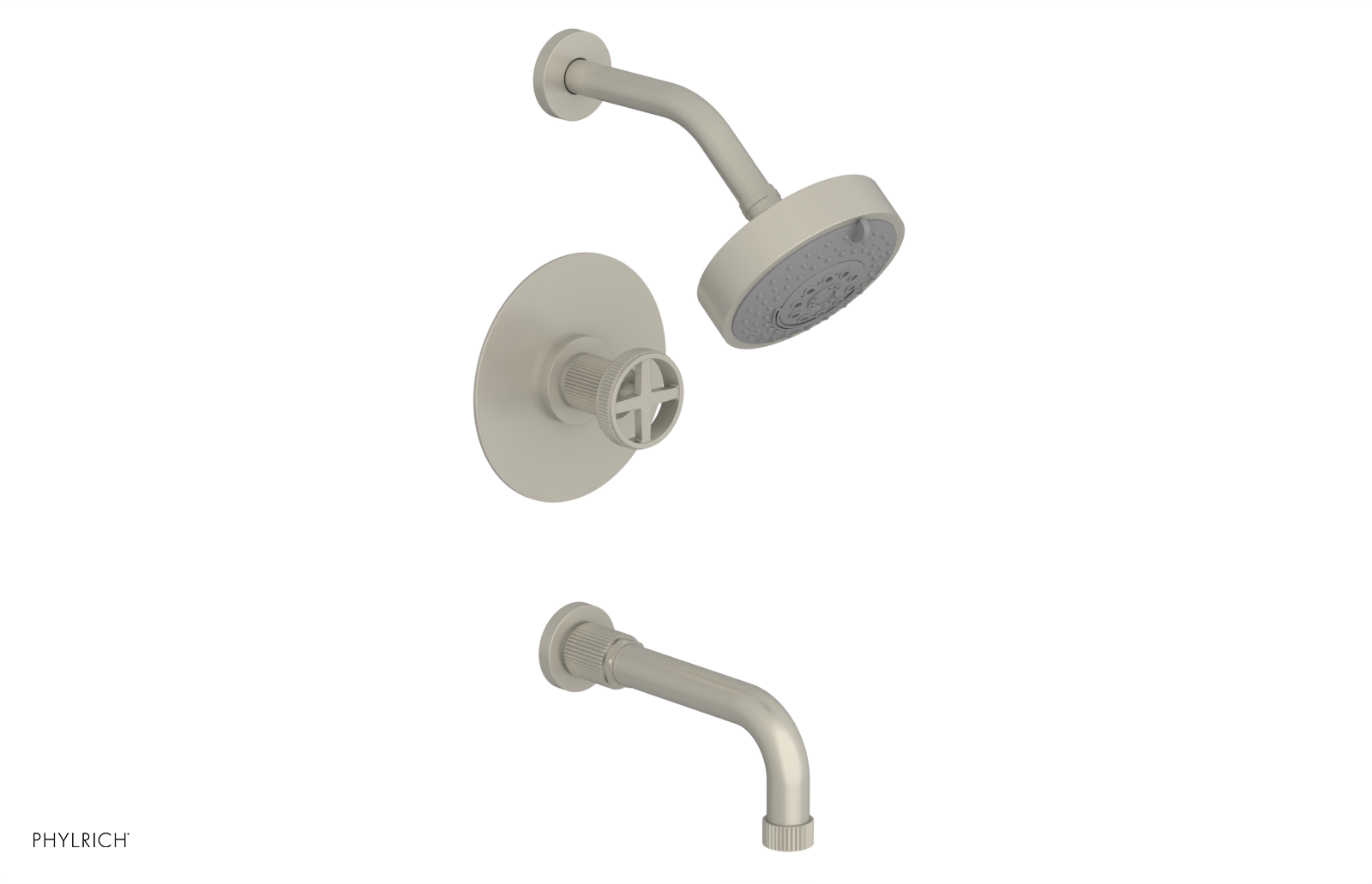 DUSTRIE - Pressure Balance Tub & Shower Set - 7 5/8" Spout -  Cross Handle - Grooved 370-26