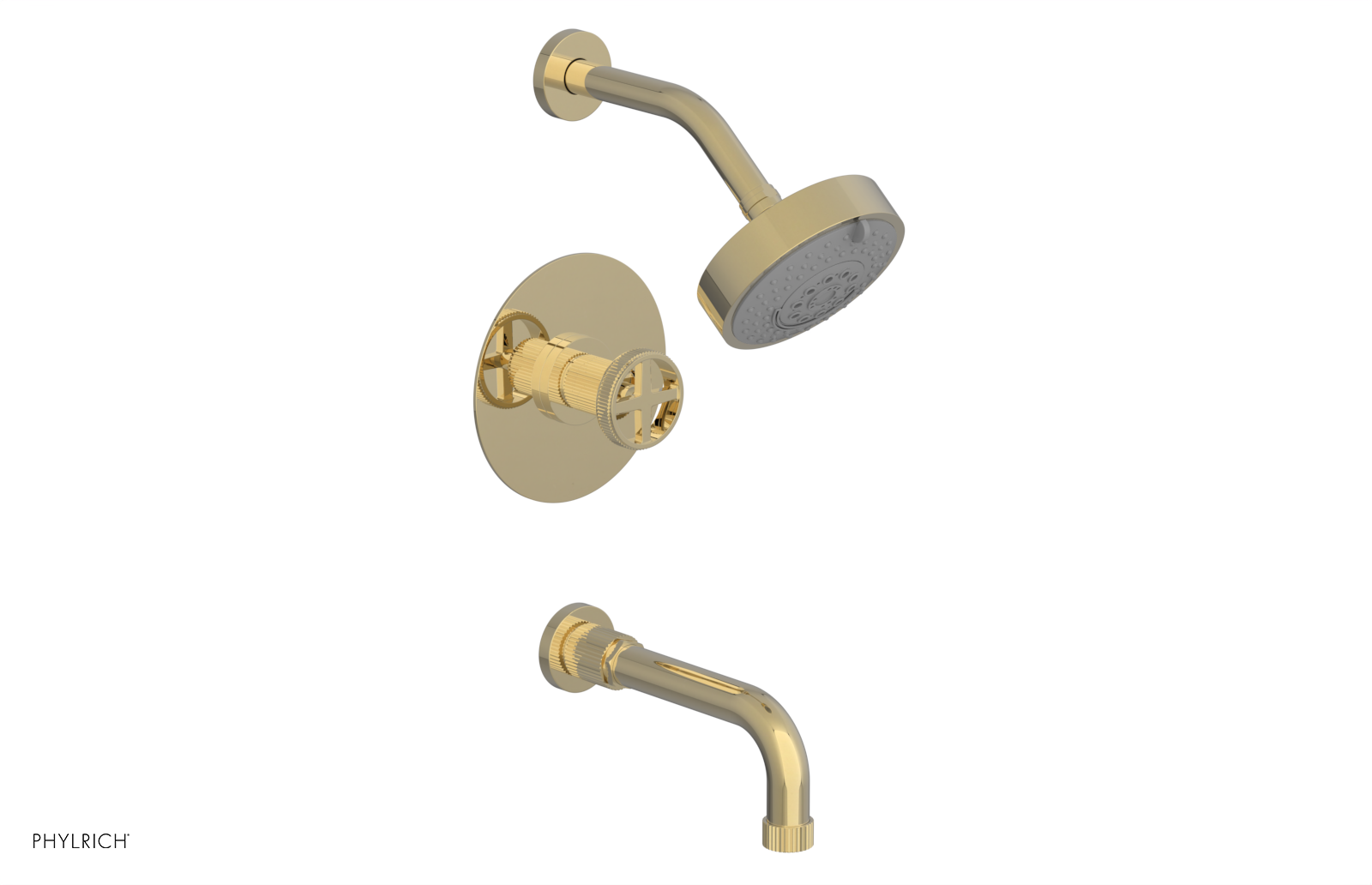 DUSTRIE - Pressure Balance Tub & Shower Set - 7 5/8" Spout -  Cross Handle - Grooved 370-26