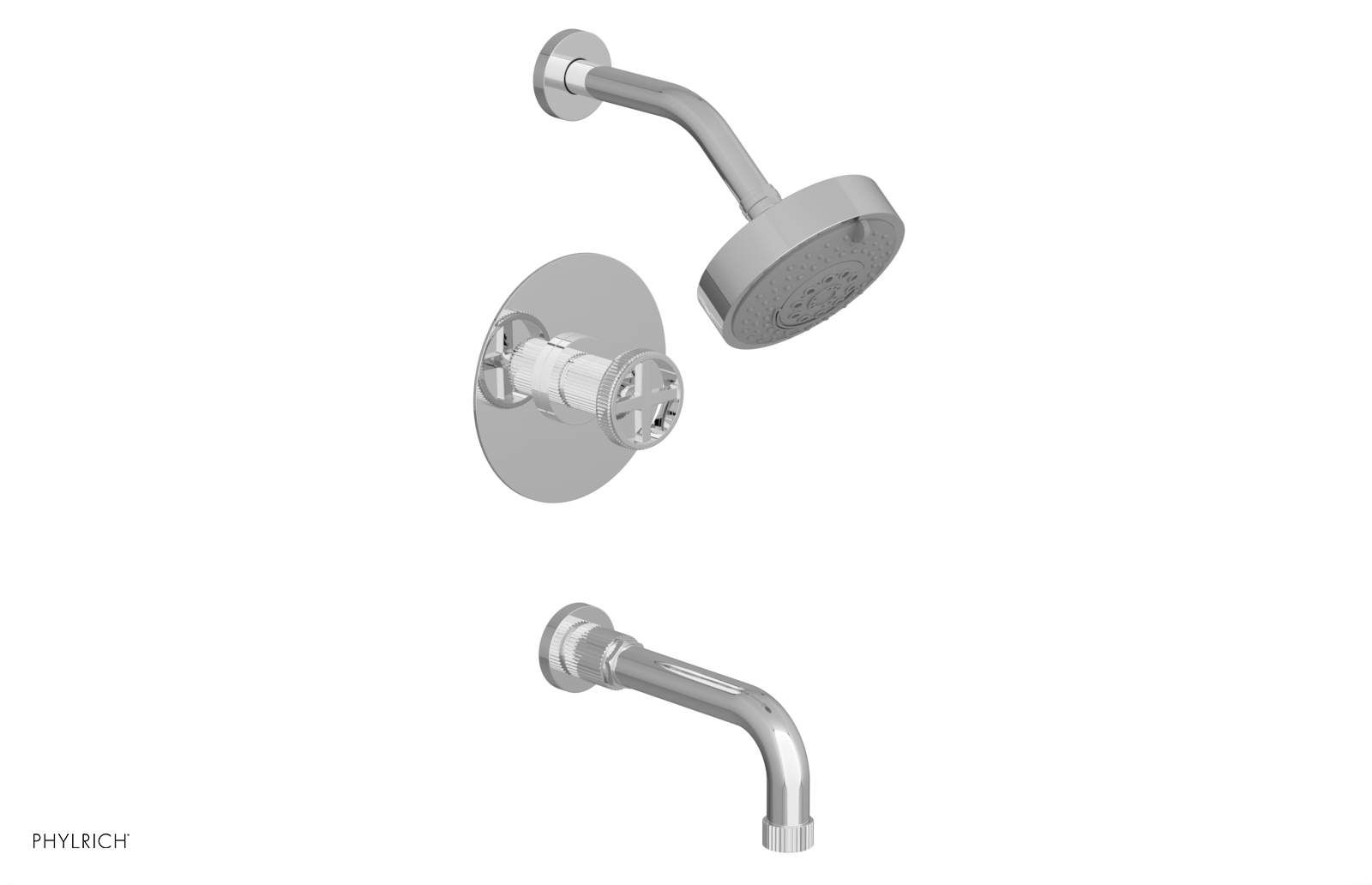 DUSTRIE - Pressure Balance Tub & Shower Set - 7 5/8" Spout -  Cross Handle - Grooved 370-26