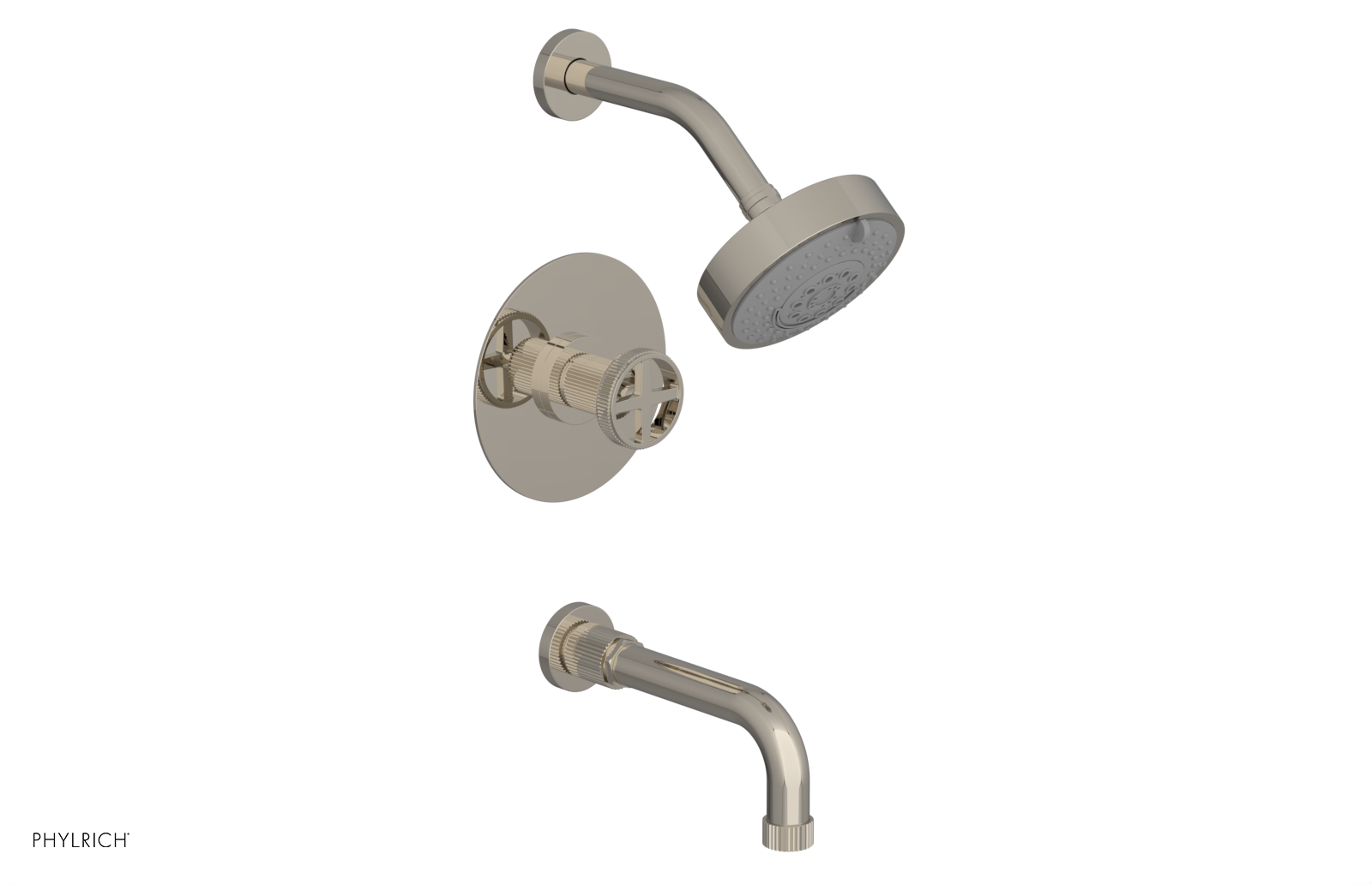 DUSTRIE - Pressure Balance Tub & Shower Set - 7 5/8" Spout -  Cross Handle - Grooved 370-26