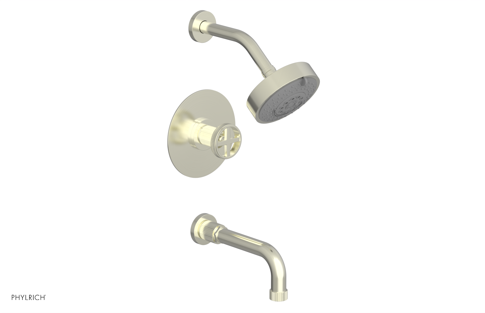 DUSTRIE - Pressure Balance Tub & Shower Set - 7 5/8" Spout -  Cross Handle - Grooved 370-26