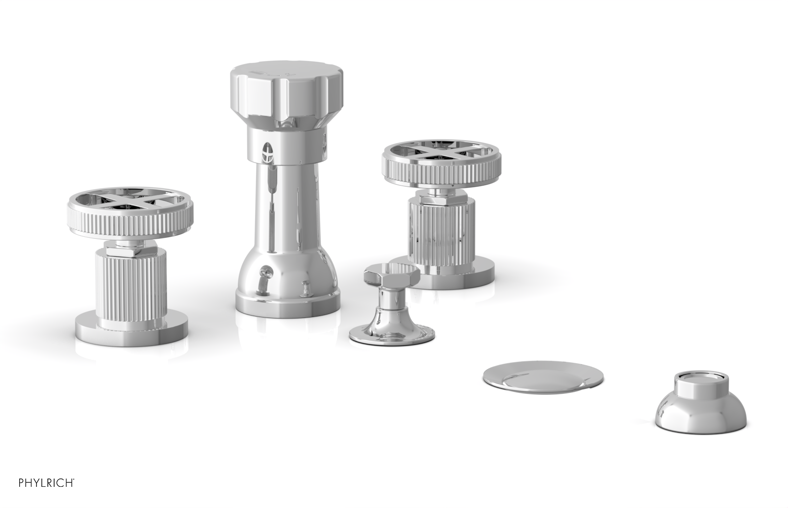 DUSTRIE - Four Hole Bidet Set - Cross Handles - Grooved 370-60