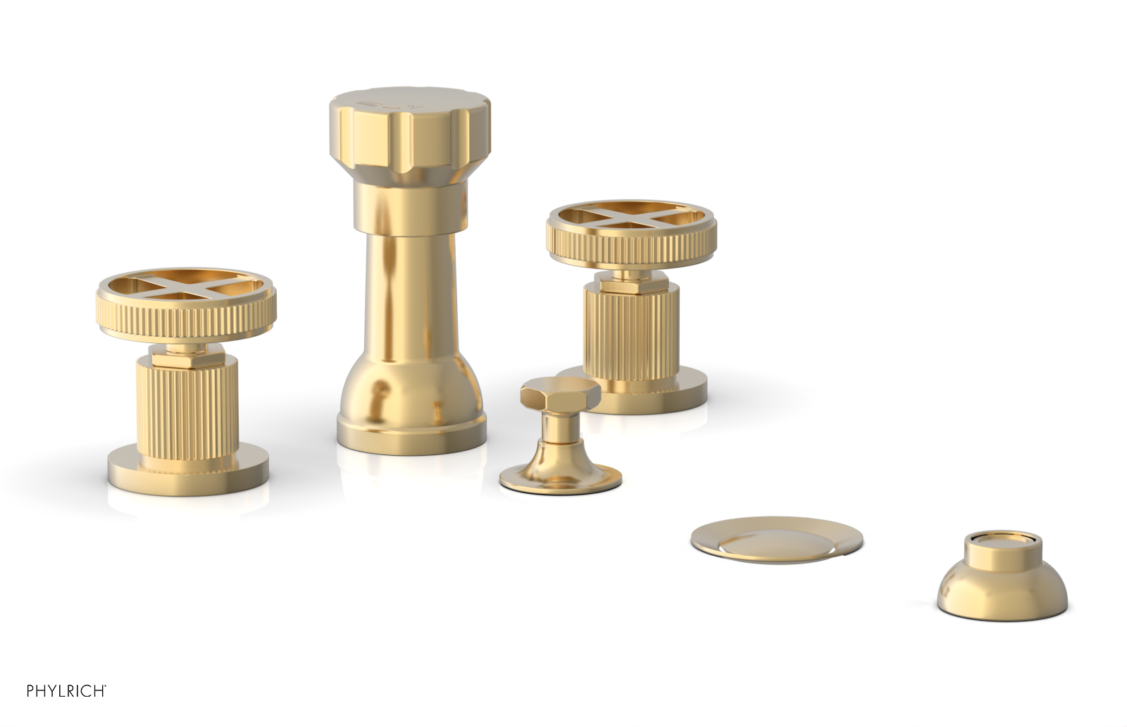 DUSTRIE - Four Hole Bidet Set - Cross Handles - Grooved 370-60