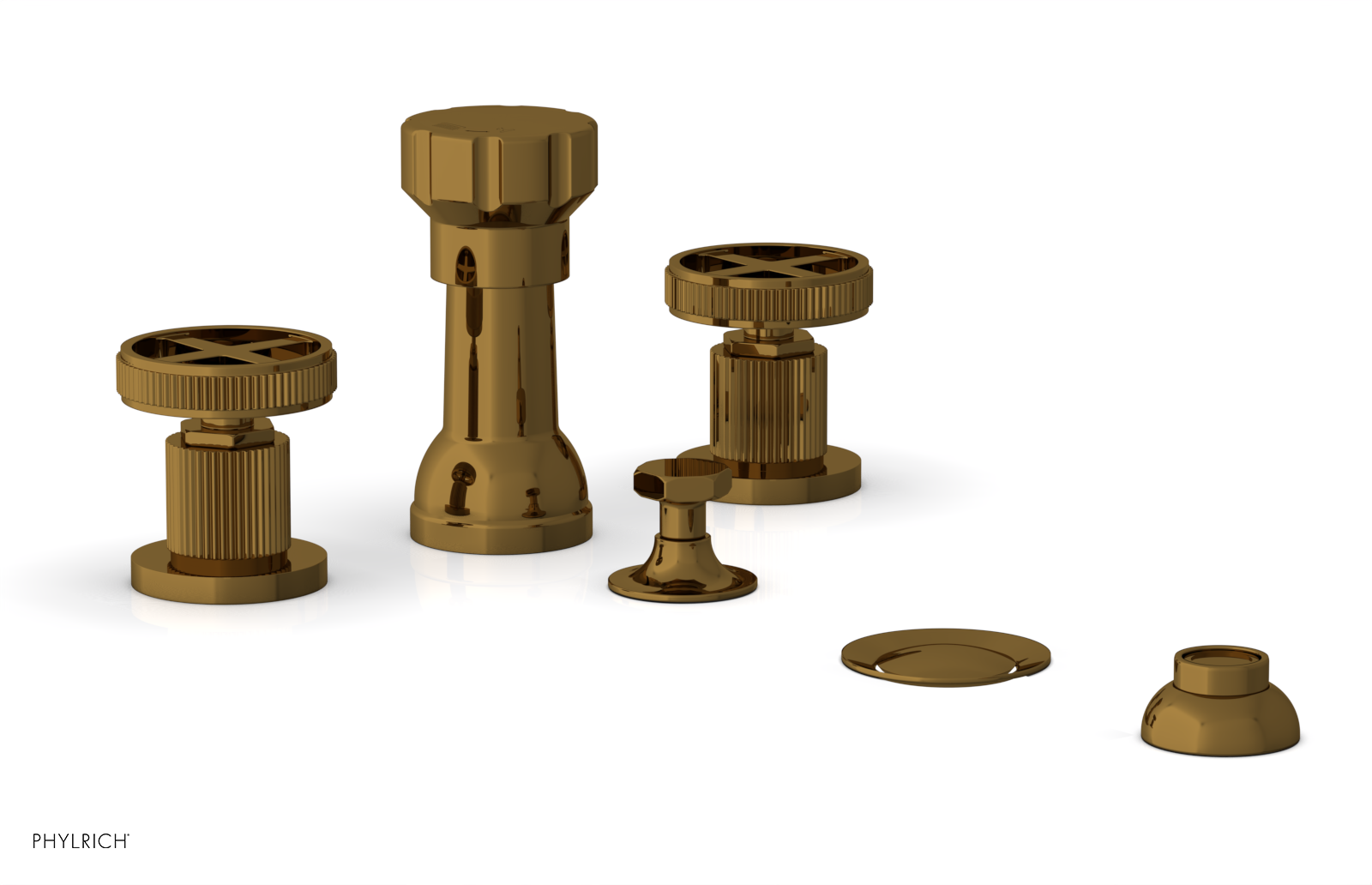 DUSTRIE - Four Hole Bidet Set - Cross Handles - Grooved 370-60