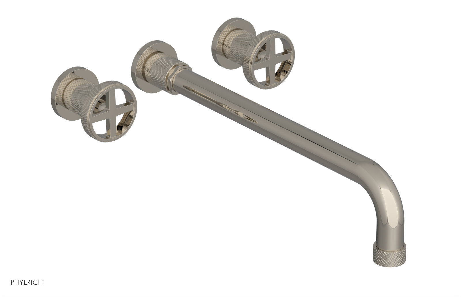 DUSTRIE Wall Lavatory Set - 14" Spout - Cross Handle - Knurled 371-11-14