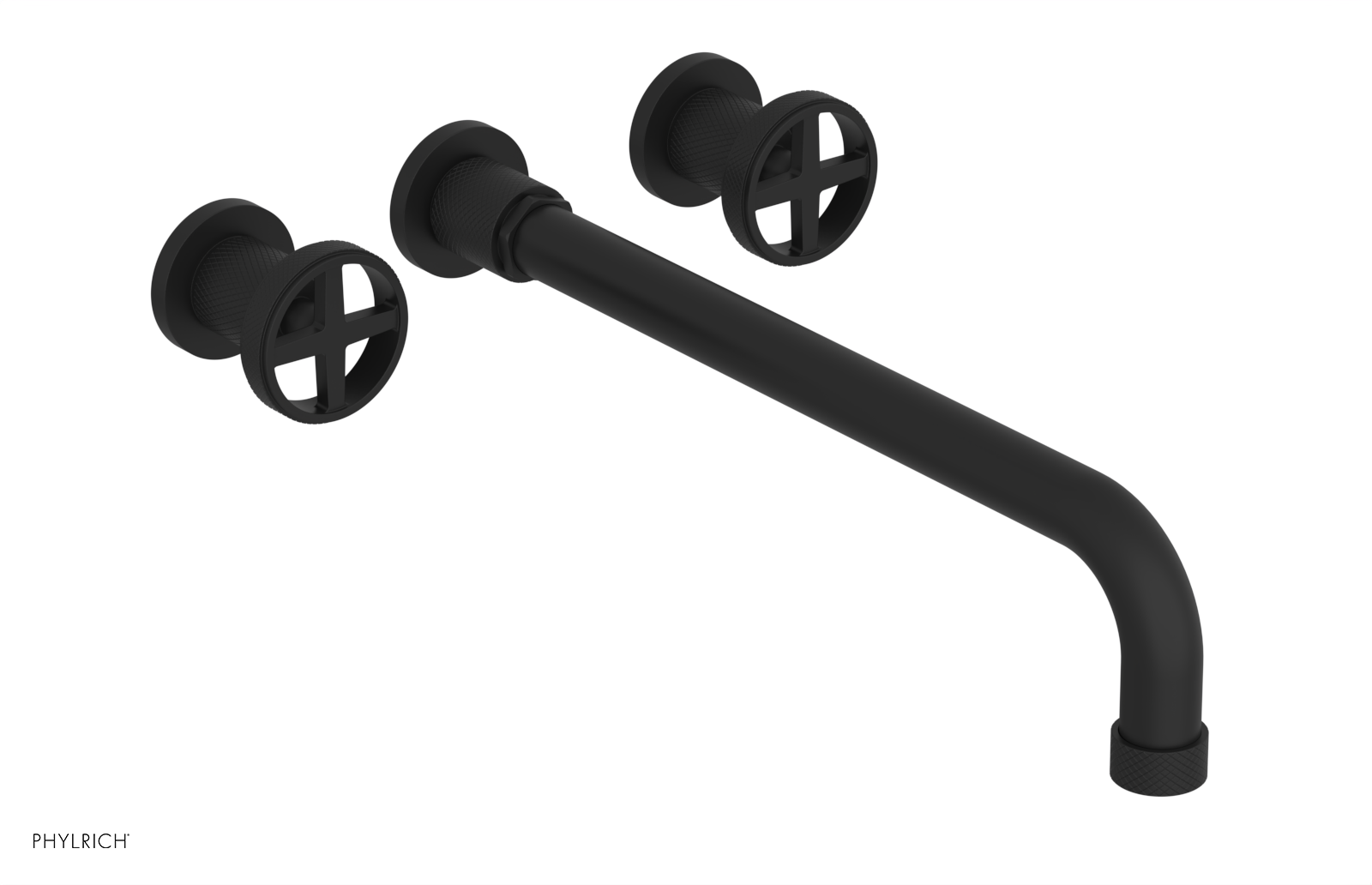 DUSTRIE Wall Lavatory Set - 14" Spout - Cross Handle - Knurled 371-11-14