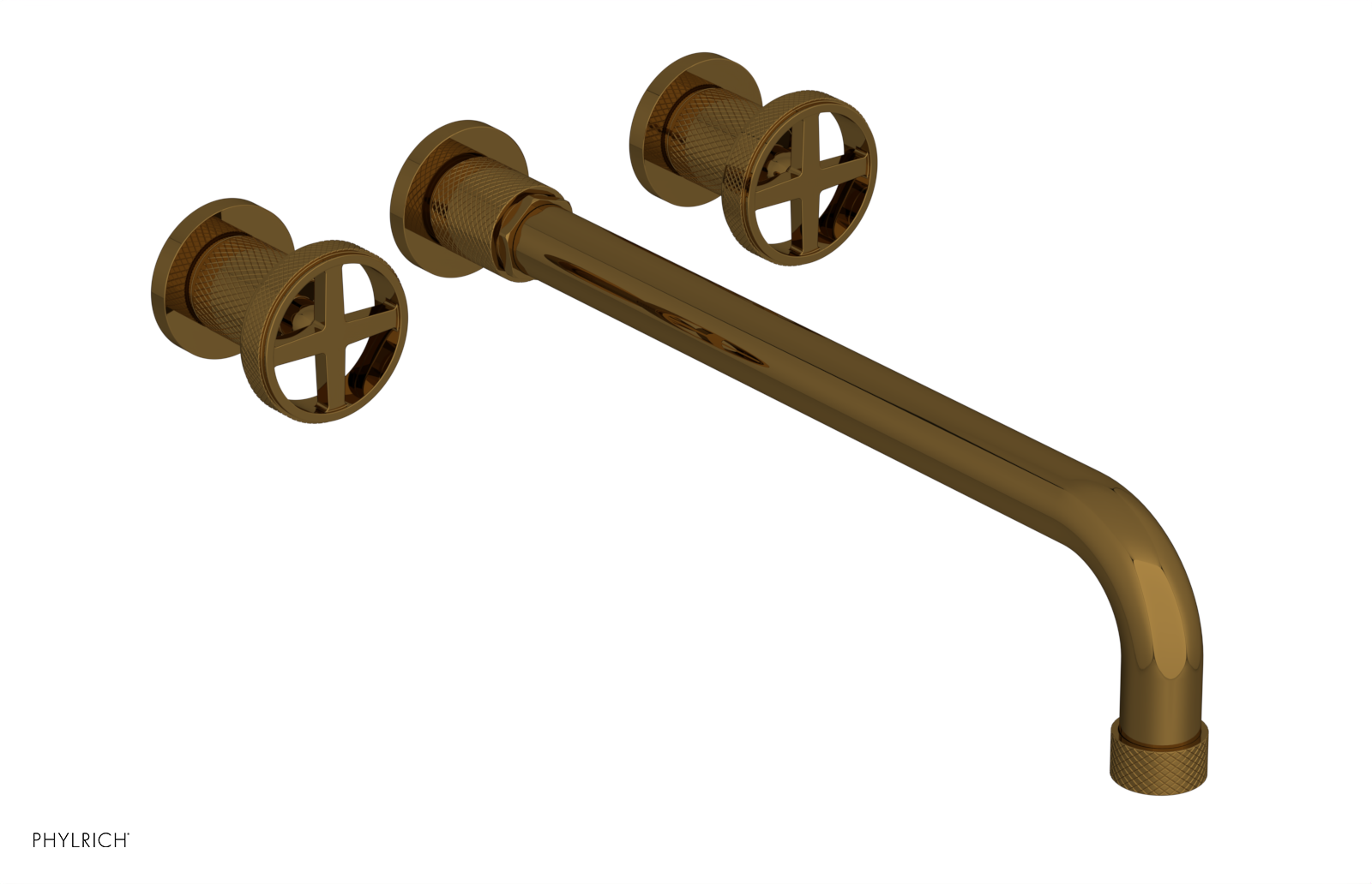 DUSTRIE Wall Lavatory Set - 14" Spout - Cross Handle - Knurled 371-11-14