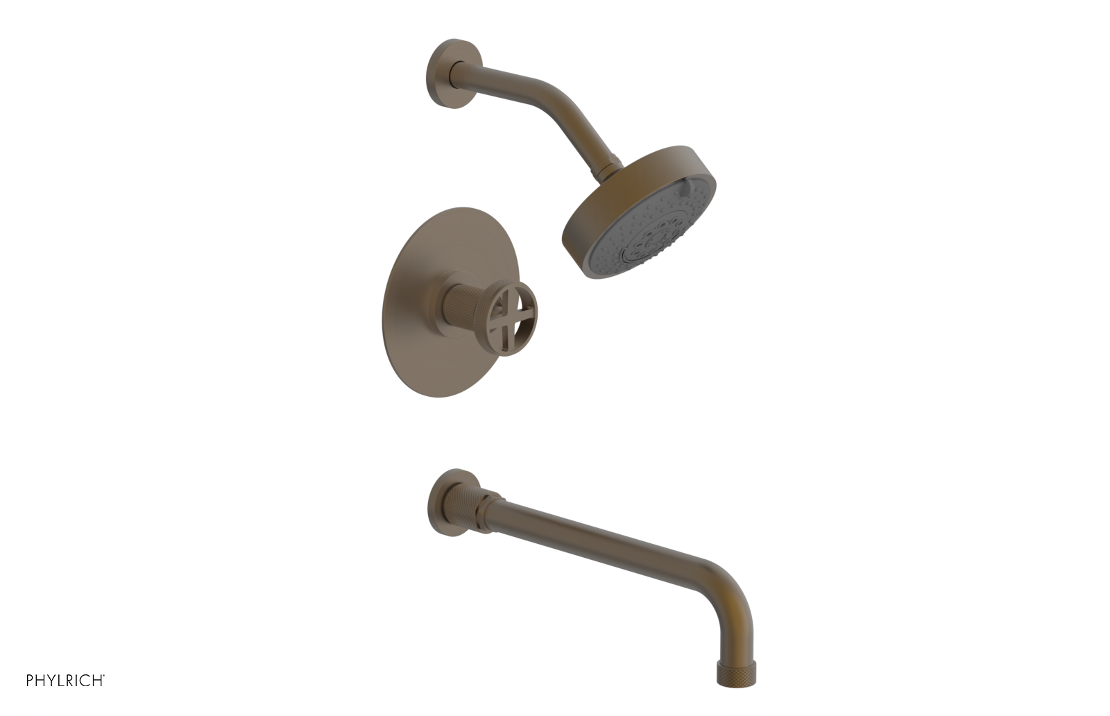DUSTRIE - Pressure Balance Tub & Shower Set - 12" Spout -  Cross Handle - Knurled 371-26-12