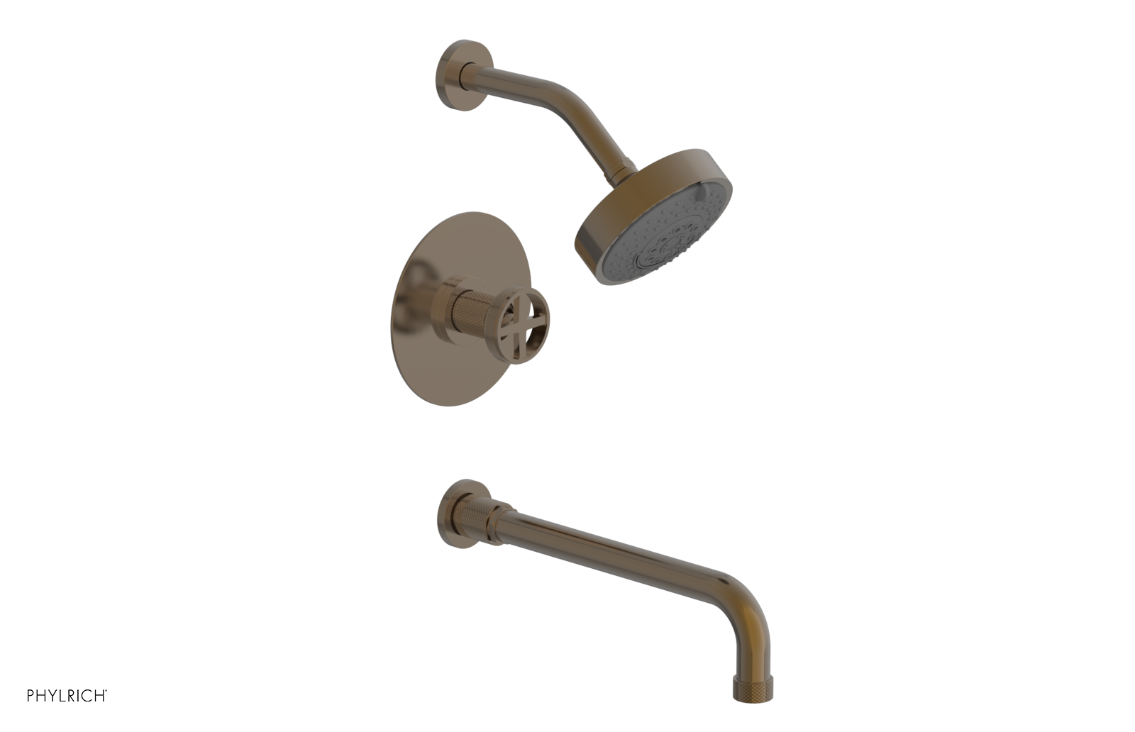 DUSTRIE - Pressure Balance Tub & Shower Set - 12" Spout -  Cross Handle - Knurled 371-26-12