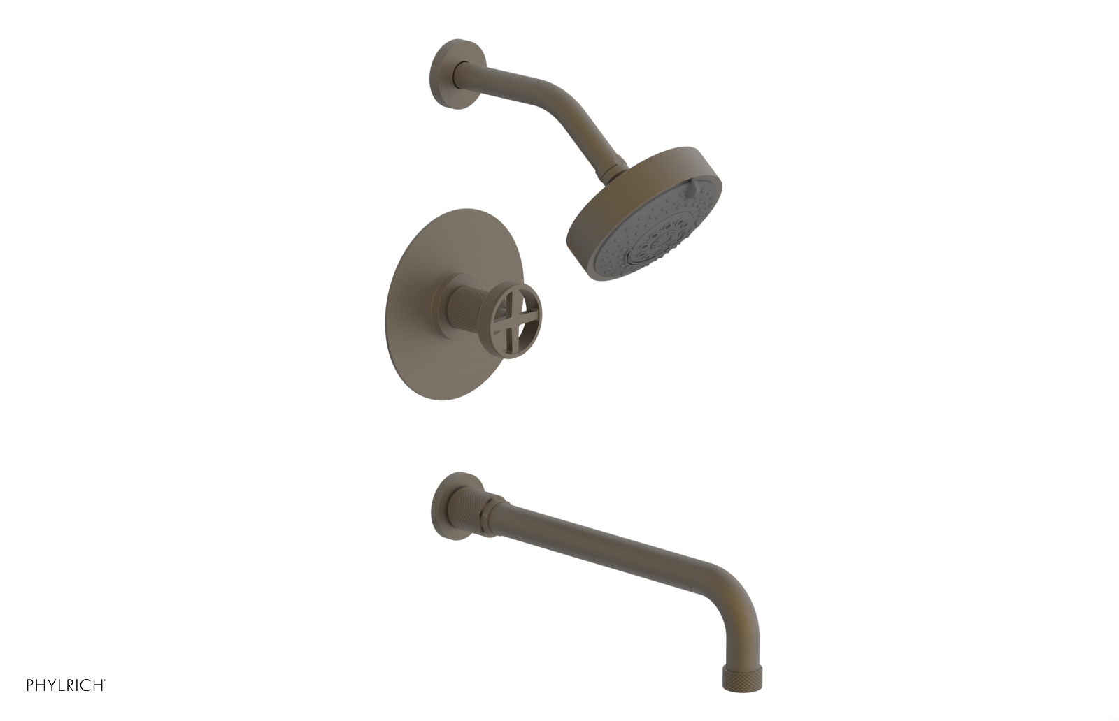 DUSTRIE - Pressure Balance Tub & Shower Set - 12" Spout -  Cross Handle - Knurled 371-26-12