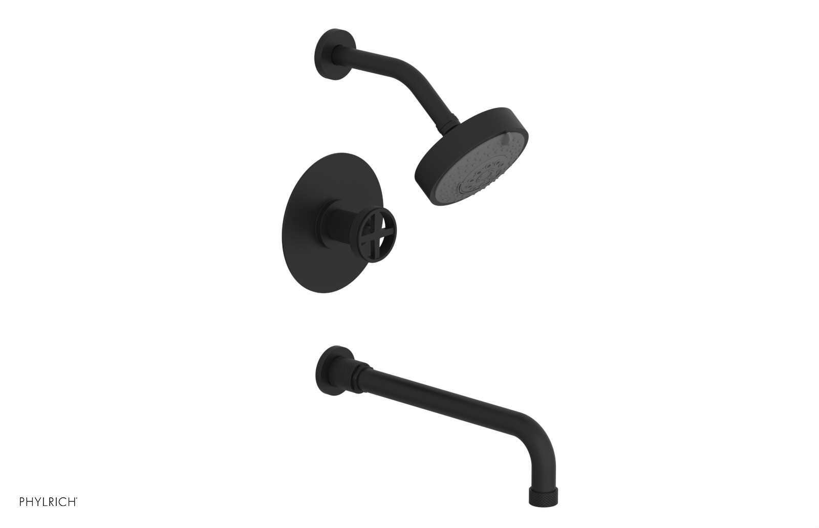 DUSTRIE - Pressure Balance Tub & Shower Set - 12" Spout -  Cross Handle - Knurled 371-26-12