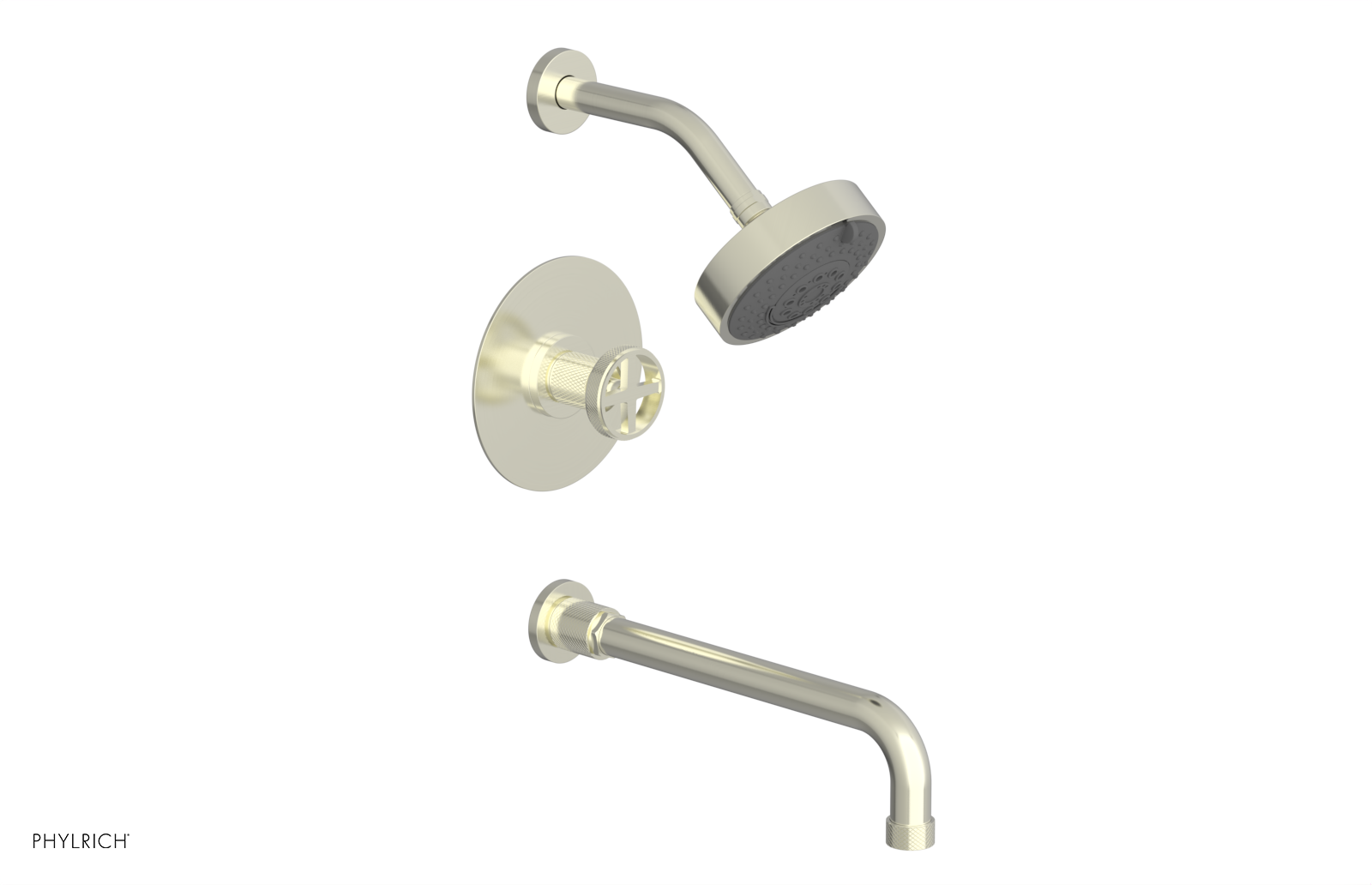 DUSTRIE - Pressure Balance Tub & Shower Set - 12" Spout -  Cross Handle - Knurled 371-26-12