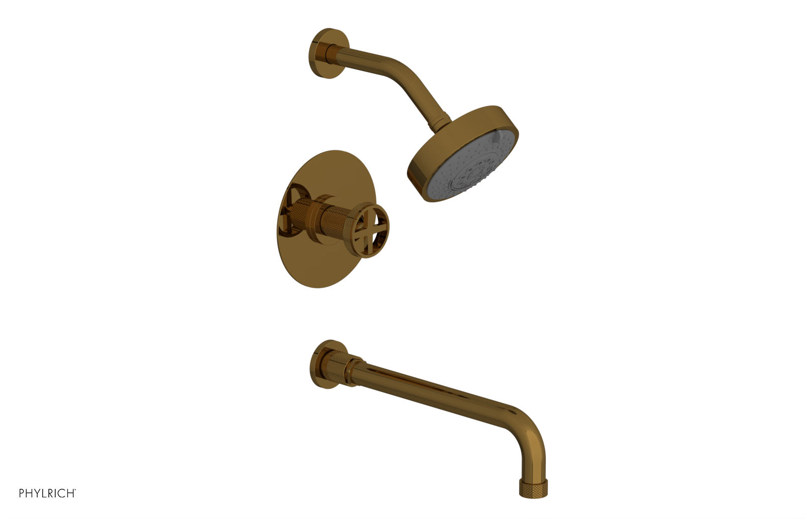 DUSTRIE - Pressure Balance Tub & Shower Set - 12" Spout -  Cross Handle - Knurled 371-26-12