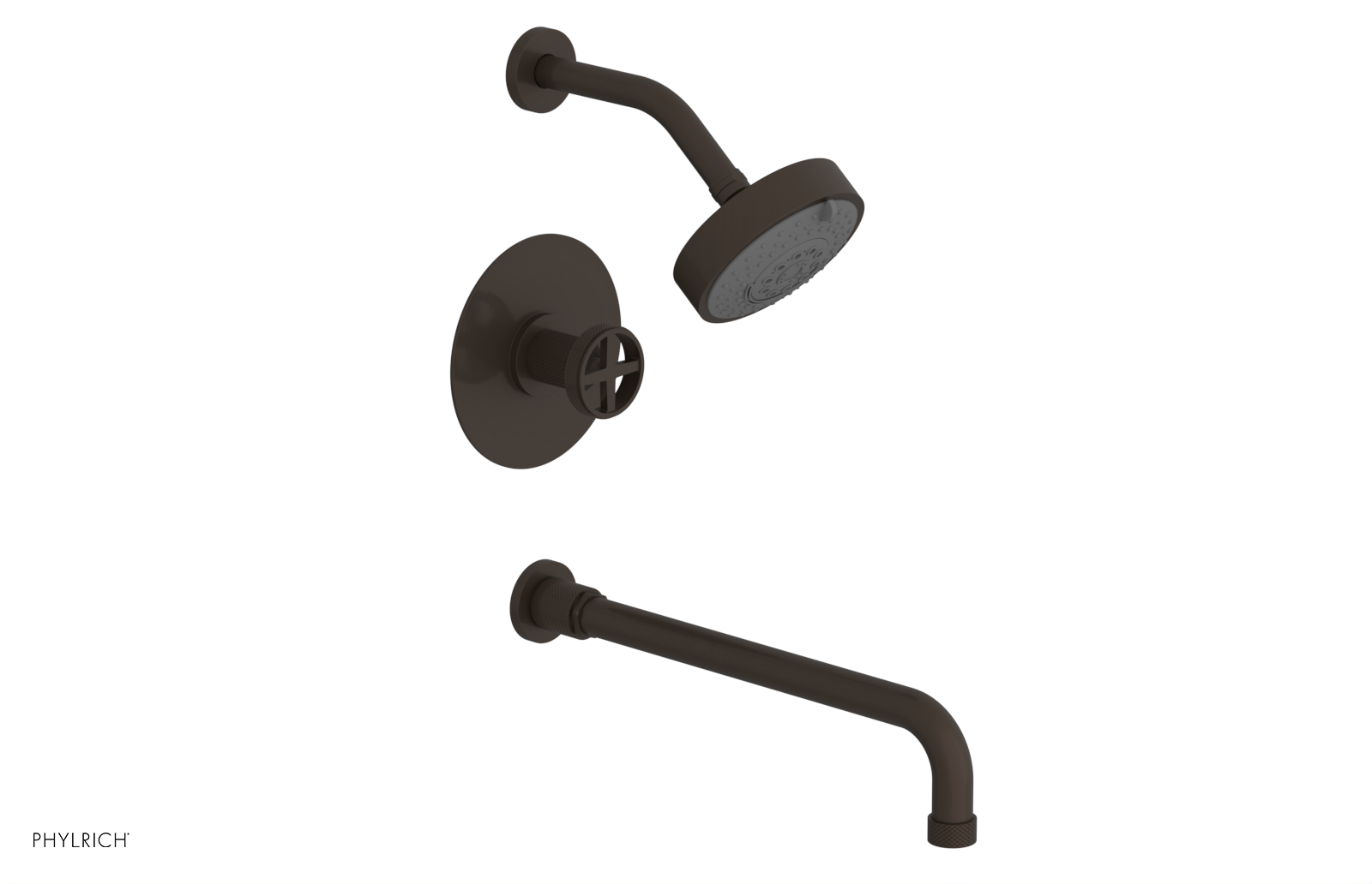 DUSTRIE - Pressure Balance Tub & Shower Set - 14" Spout -  Cross Handle - Knurled 371-26-14