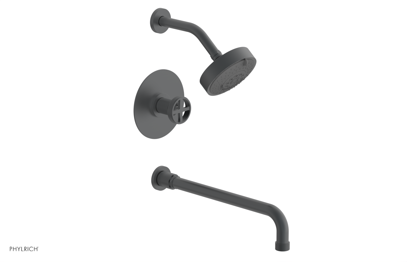 DUSTRIE - Pressure Balance Tub & Shower Set - 14" Spout -  Cross Handle - Knurled 371-26-14