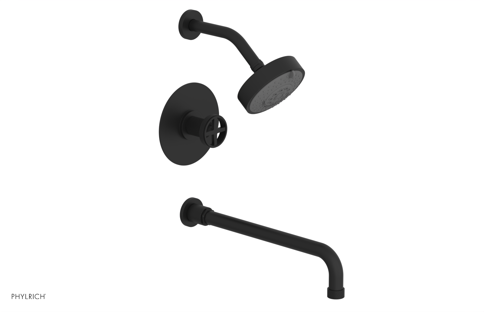 DUSTRIE - Pressure Balance Tub & Shower Set - 14" Spout -  Cross Handle - Knurled 371-26-14