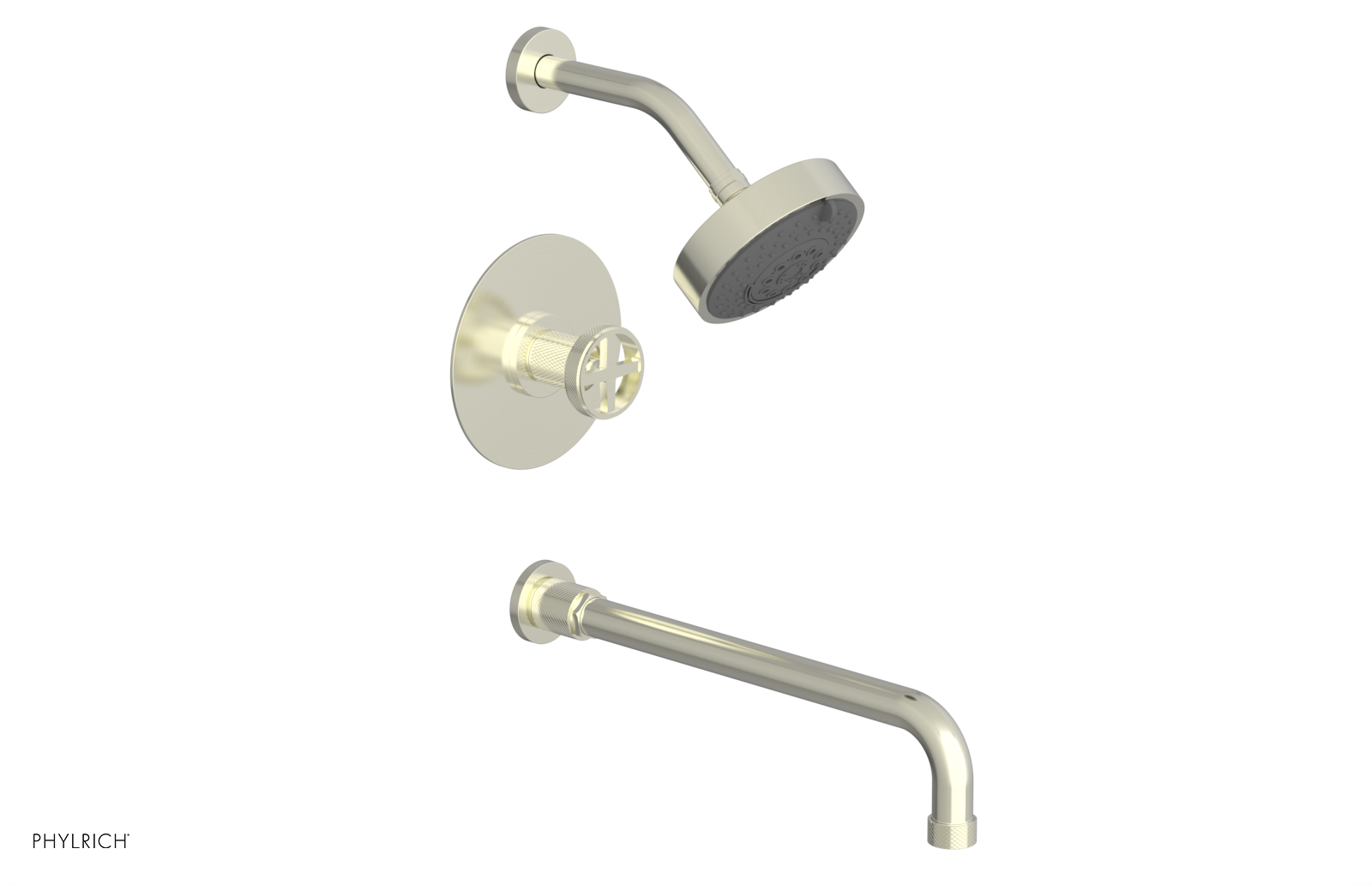 DUSTRIE - Pressure Balance Tub & Shower Set - 14" Spout -  Cross Handle - Knurled 371-26-14