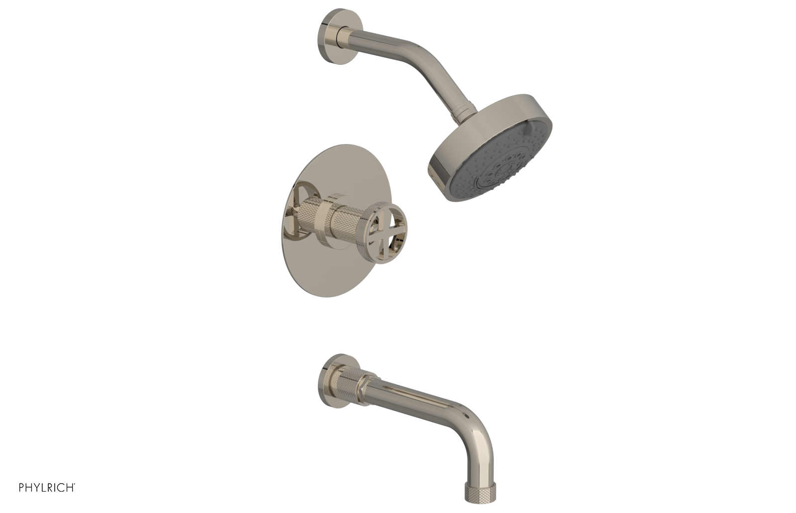 DUSTRIE - Pressure Balance Tub & Shower Set - 7 5/8" Spout -  Cross Handle - Knurled 371-26