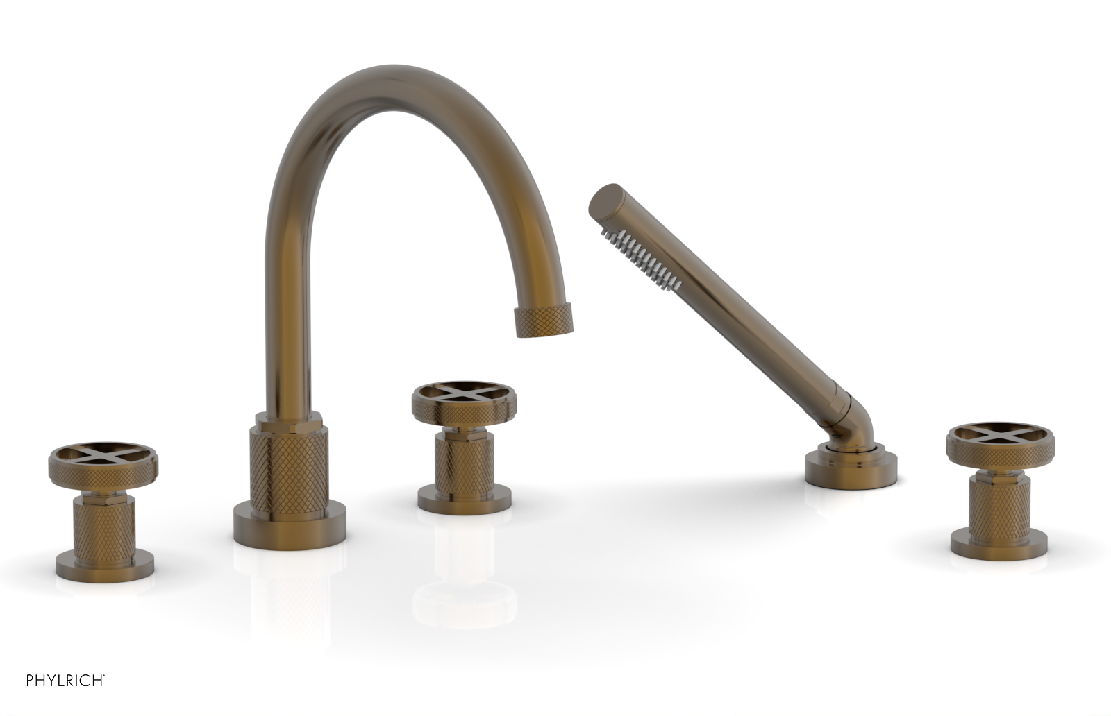 DUSTRIE - Deck Tub Set with Hand Shower - Cross Handles - Knurled 371-48