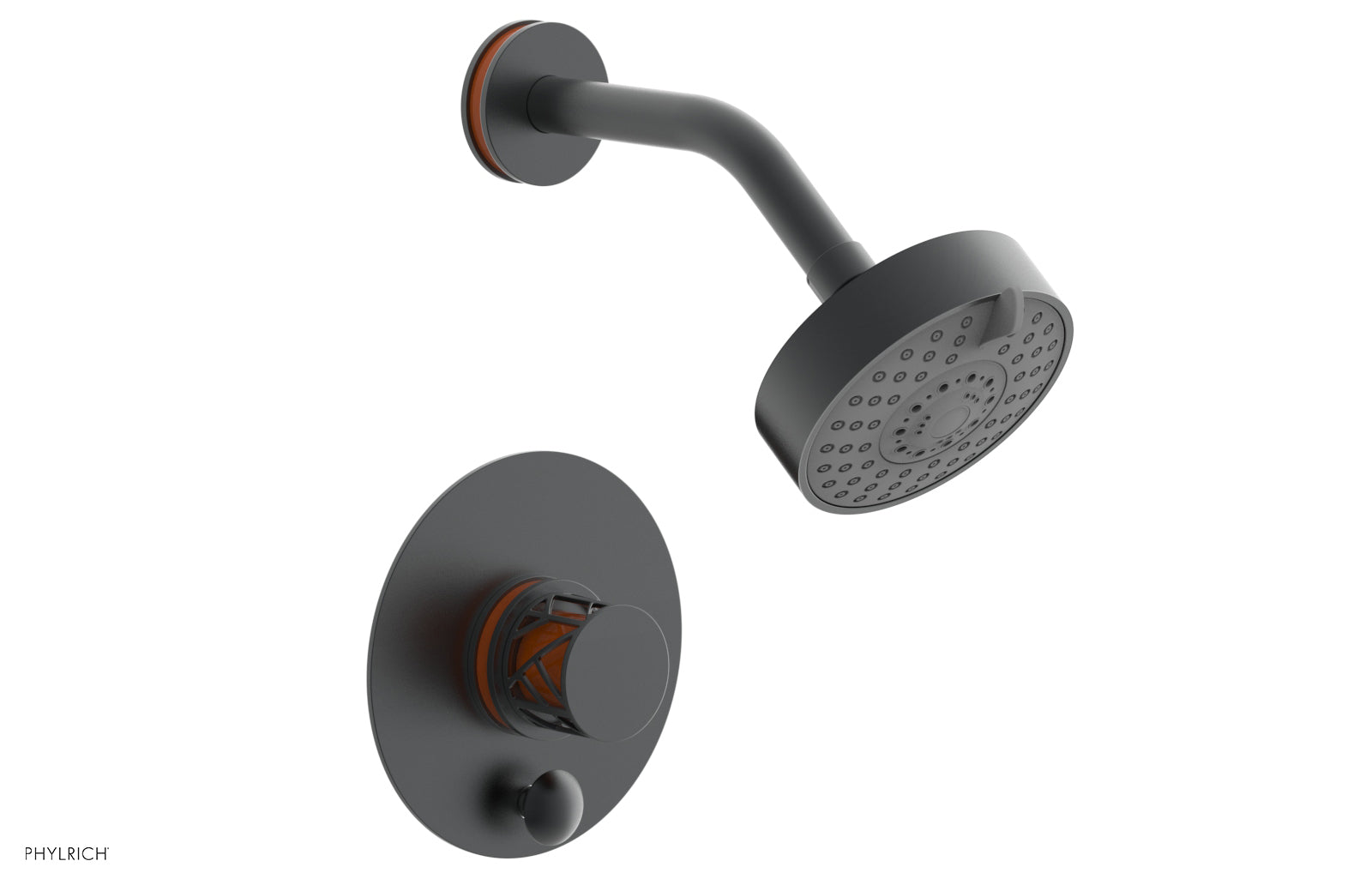 JOLIE Pressure Balance Shower and Diverter Set (Less Spout), Round Handle with "Orange" Accents 4-677