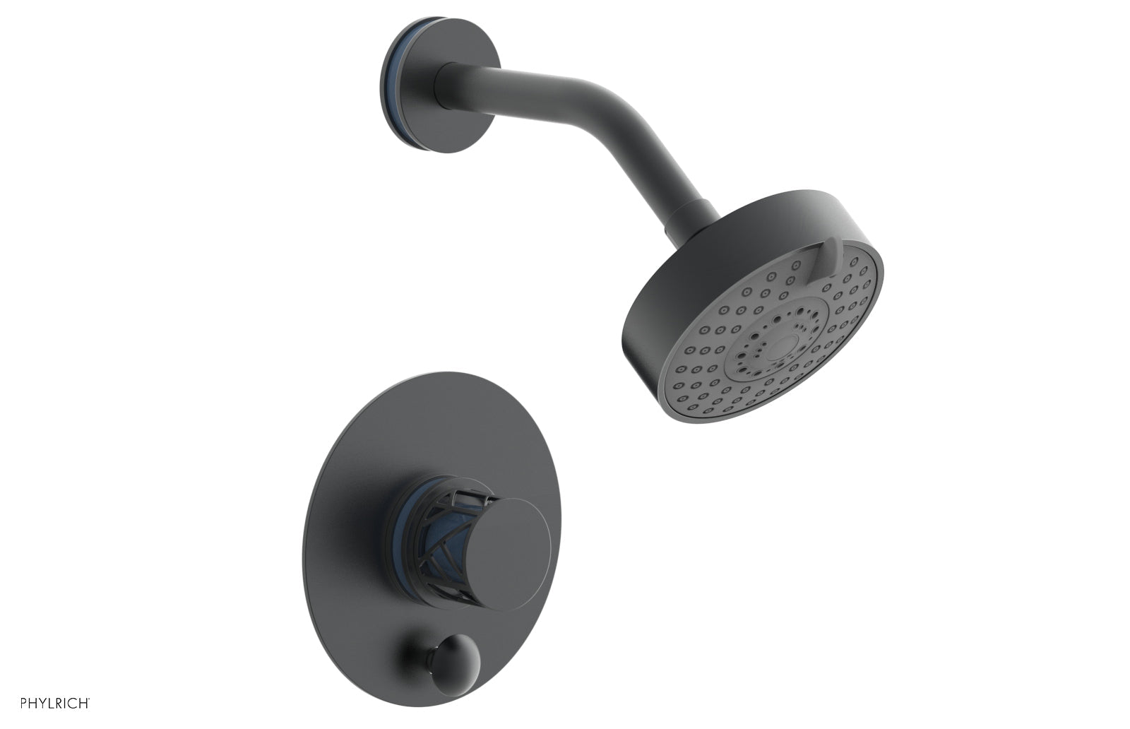 JOLIE Pressure Balance Shower and Diverter Set (Less Spout), Round Handle with "Light Blue" Accents 4-677