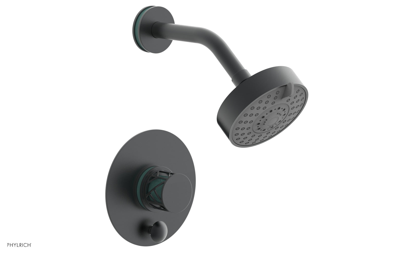JOLIE Pressure Balance Shower and Diverter Set (Less Spout), Round Handle with "Turquoise" Accents 4-677