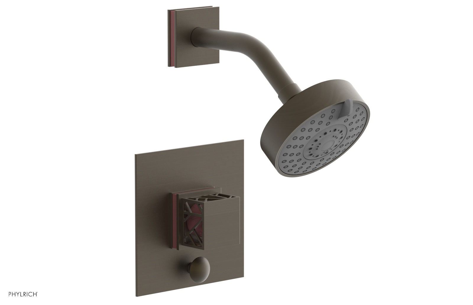 JOLIE Pressure Balance Shower and Diverter Set (Less Spout), Square Handle with "Pink" Accents 4-678